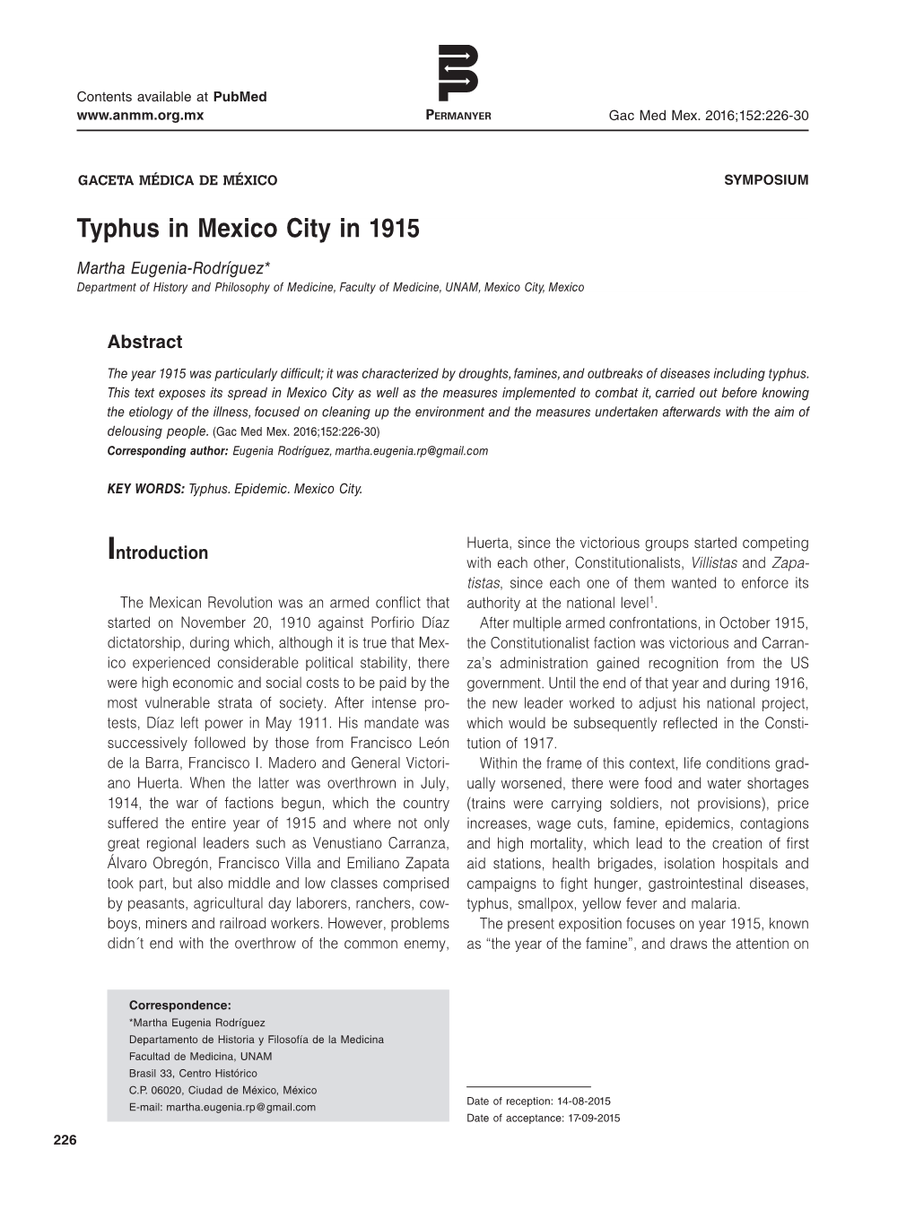 Typhus in Mexico City in 1915