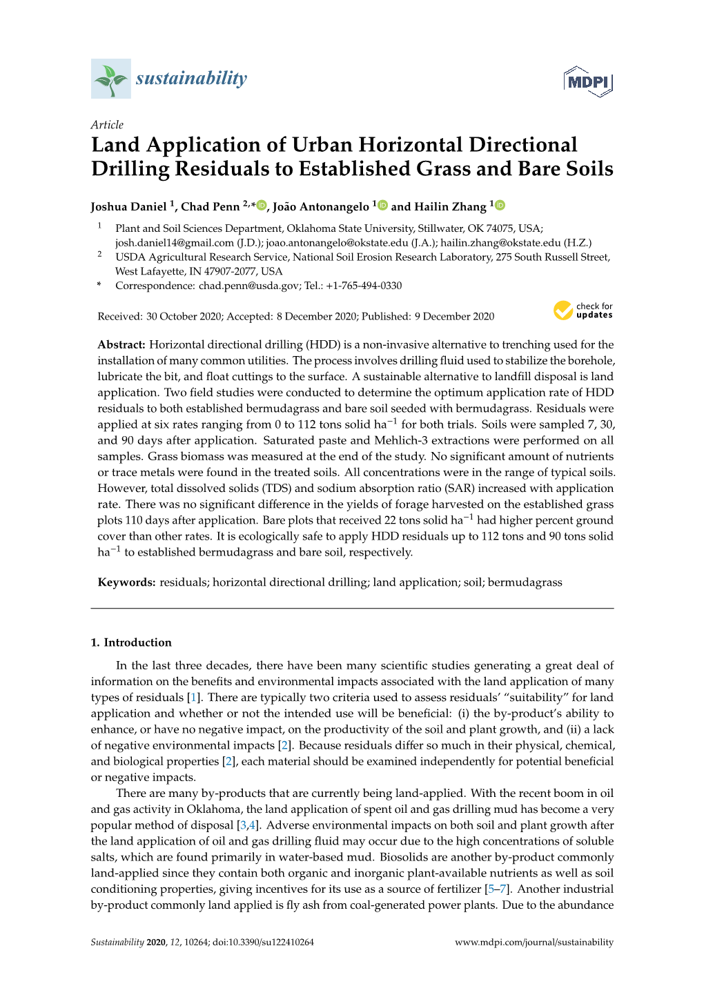 Land Application of Urban Horizontal Directional Drilling Residuals to Established Grass and Bare Soils