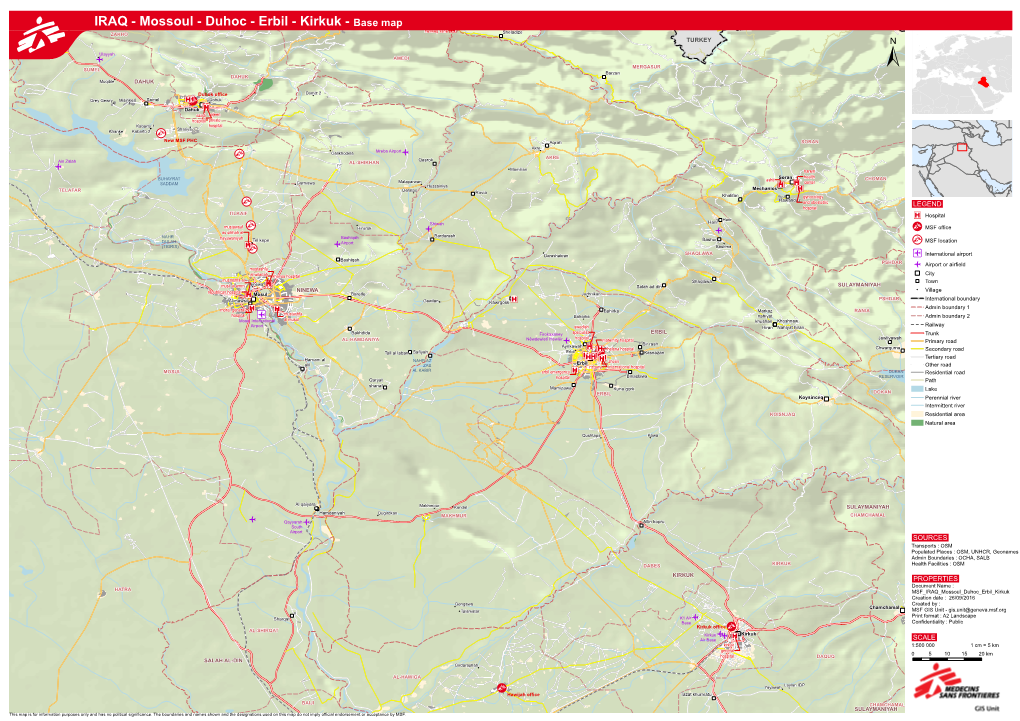 IRAQ - Mossoul - Duhoc - Erbil - Kirkuk - Base Map Nexweş Xane Community ZAKHO Sheladize TURKEY
