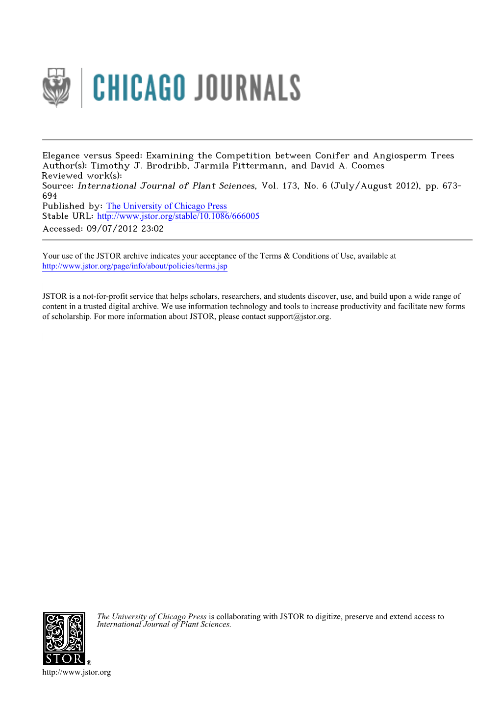 Examining the Competition Between Conifer and Angiosperm Trees Author(S): Timothy J