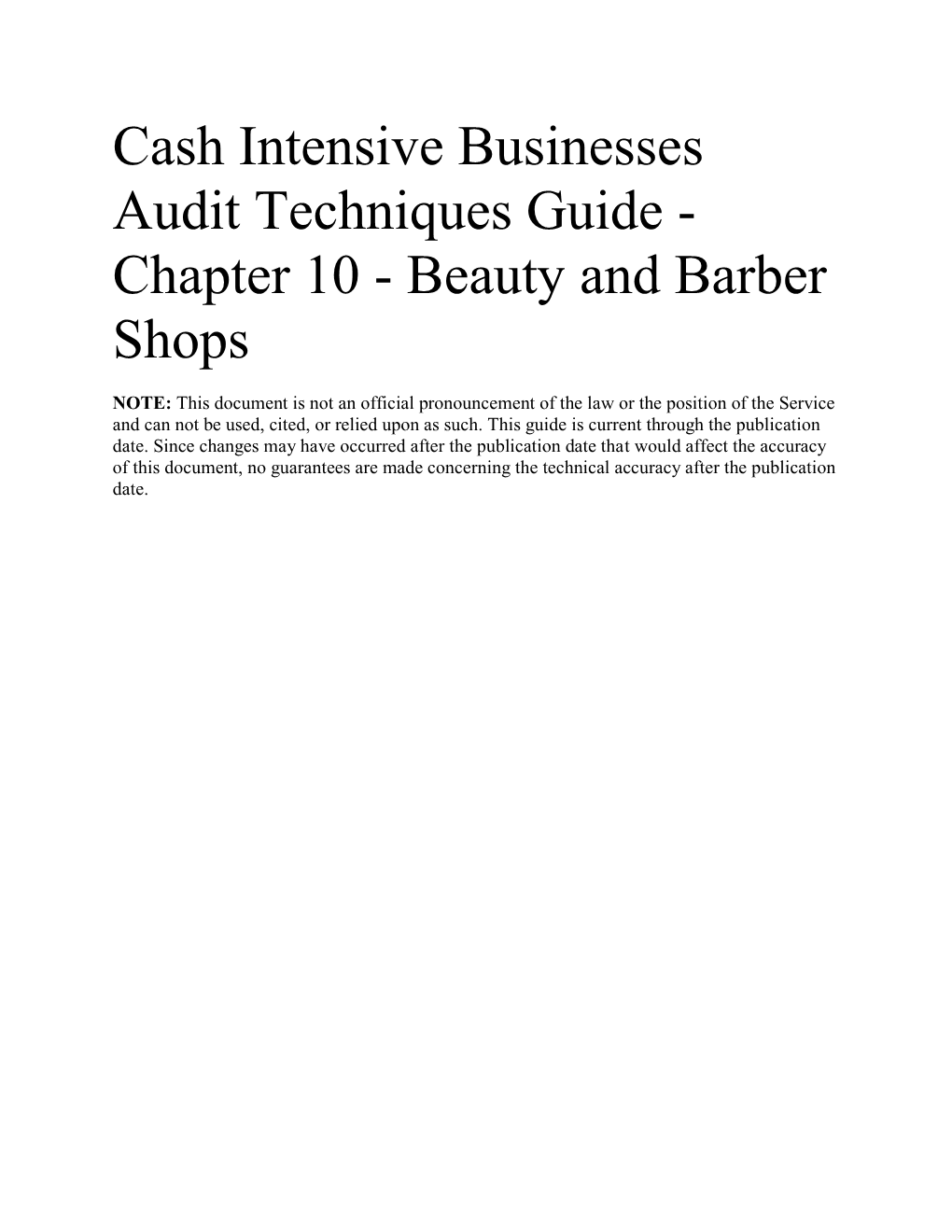 Cash Intensive Businesses Audit Techniques Guide - Chapter 10 - Beauty and Barber Shops