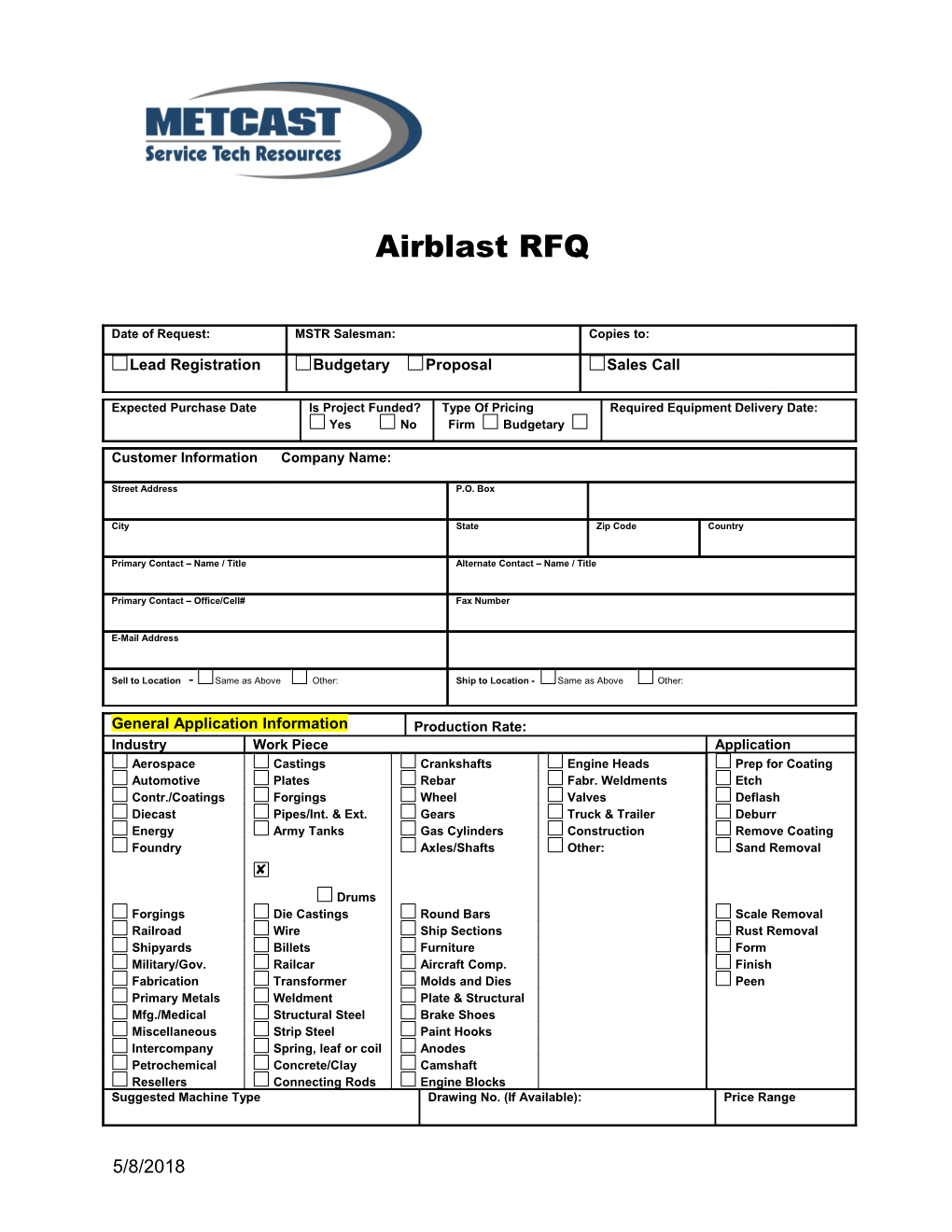 Equipment RFQ 0 Standard 0 Special 0 Traditional