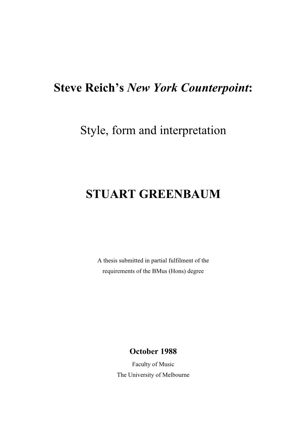 Steve Reich's New York Counterpoint