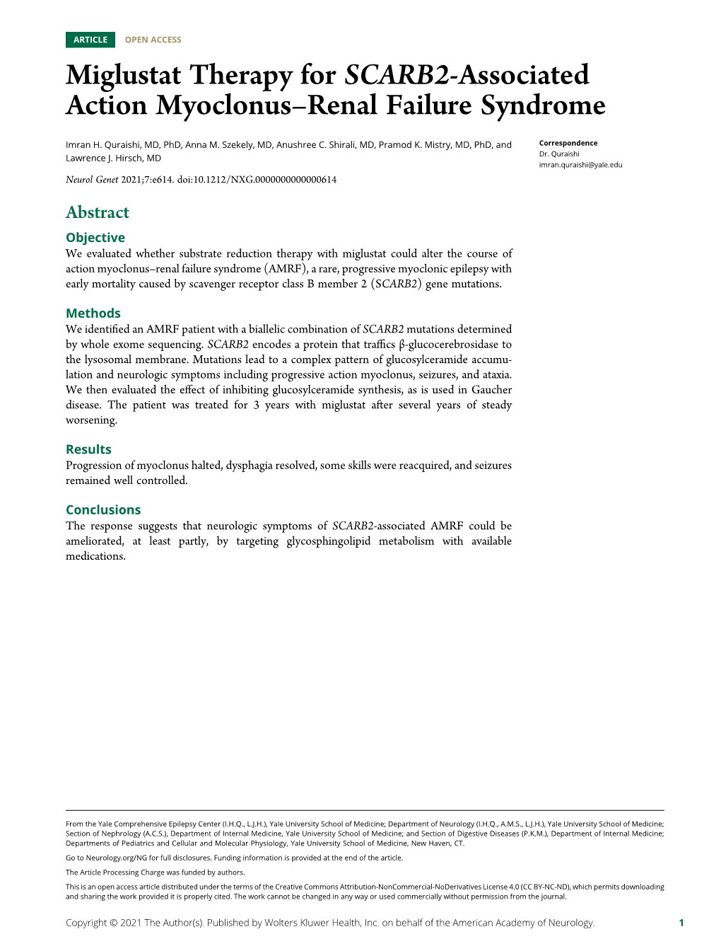 Miglustat Therapy for SCARB2-Associated Action Myoclonus–Renal Failure Syndrome