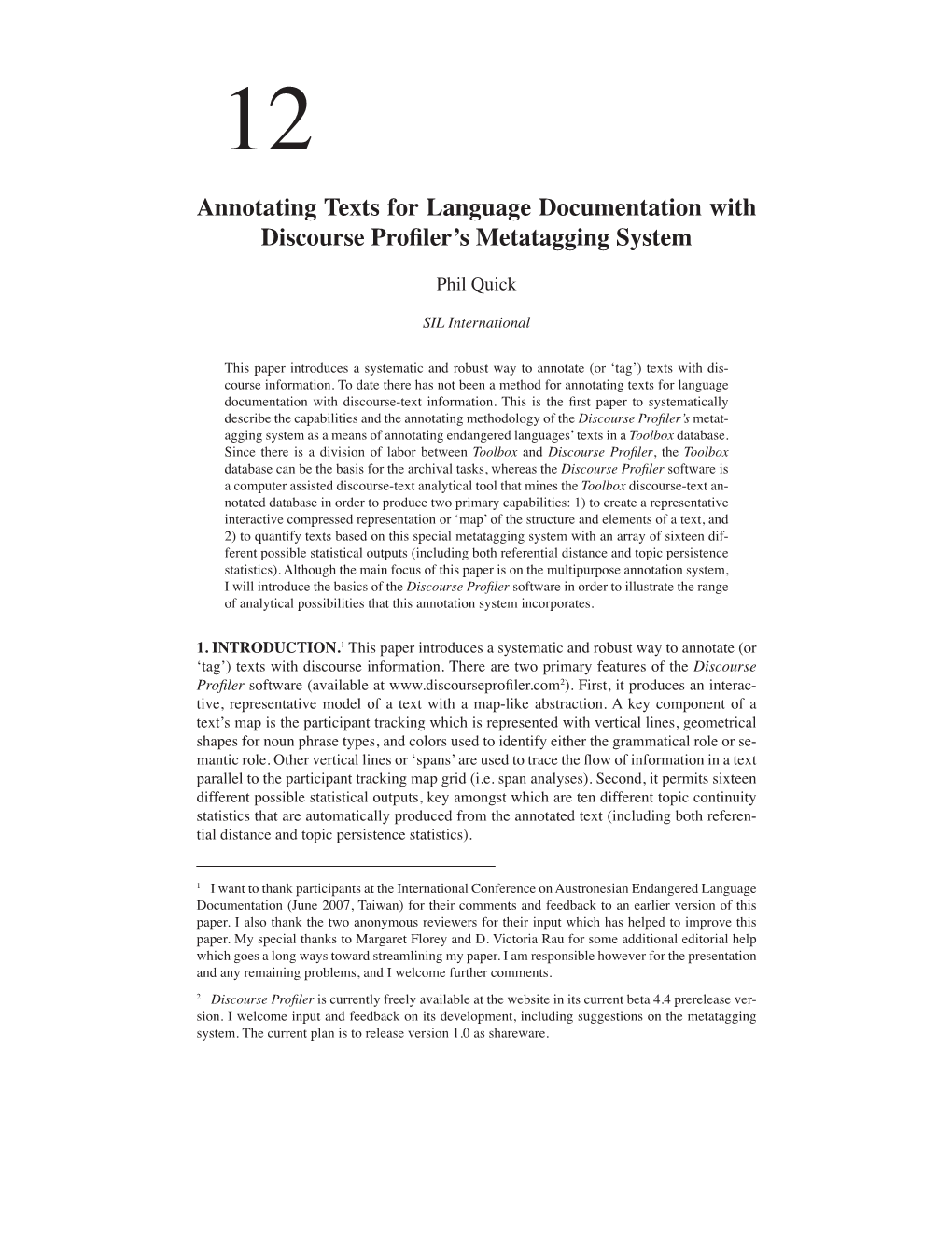 Annotating Texts for Language Documentation with Discourse Profiler’S Metatagging System