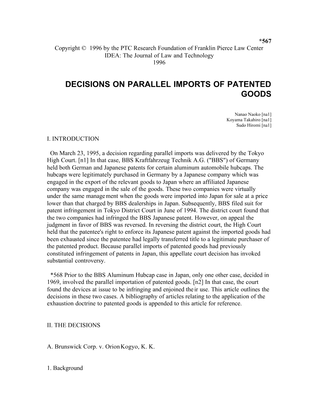 Decisions on Parallel Imports of Patented Goods