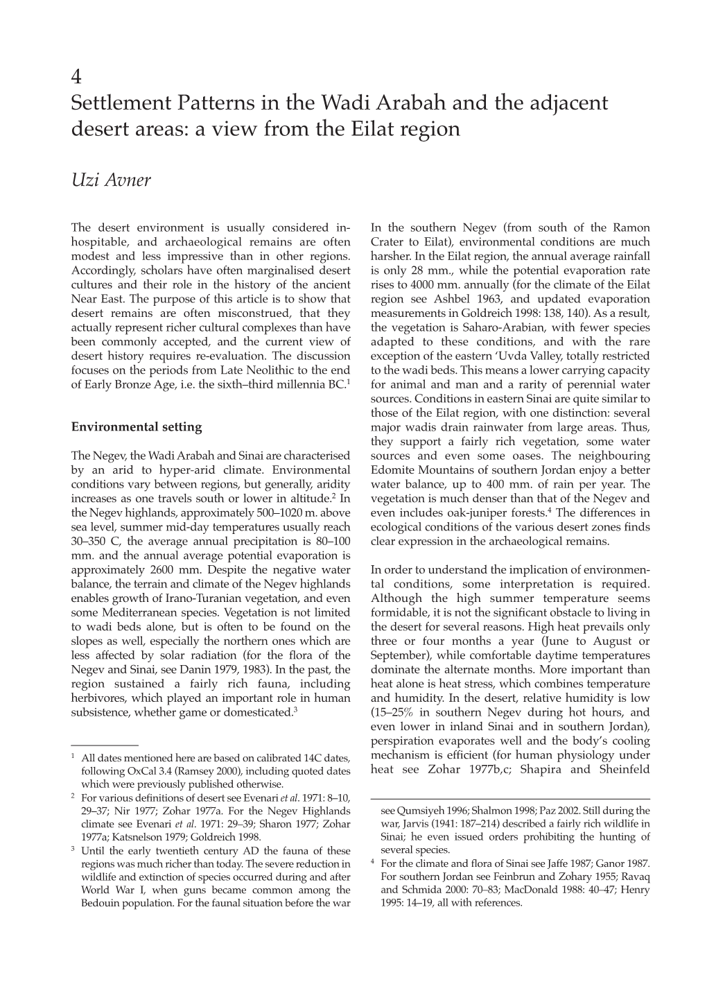 4 Settlement Patterns in the Wadi Arabah and the Adjacent Desert Areas: a View from the Eilat Region