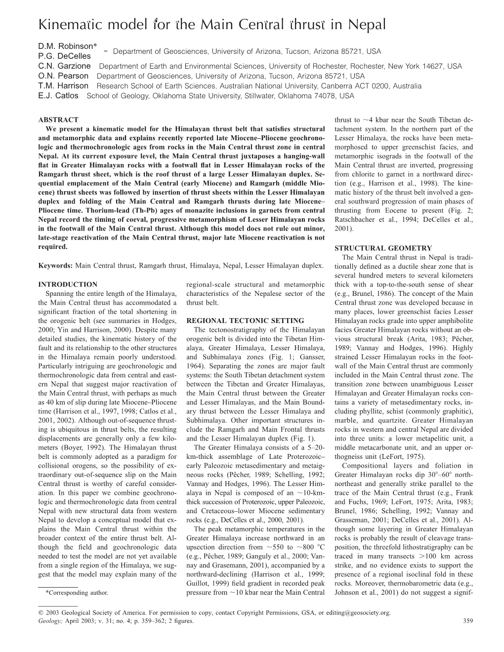 Kinematic Model for the Main Central Thrust in Nepal