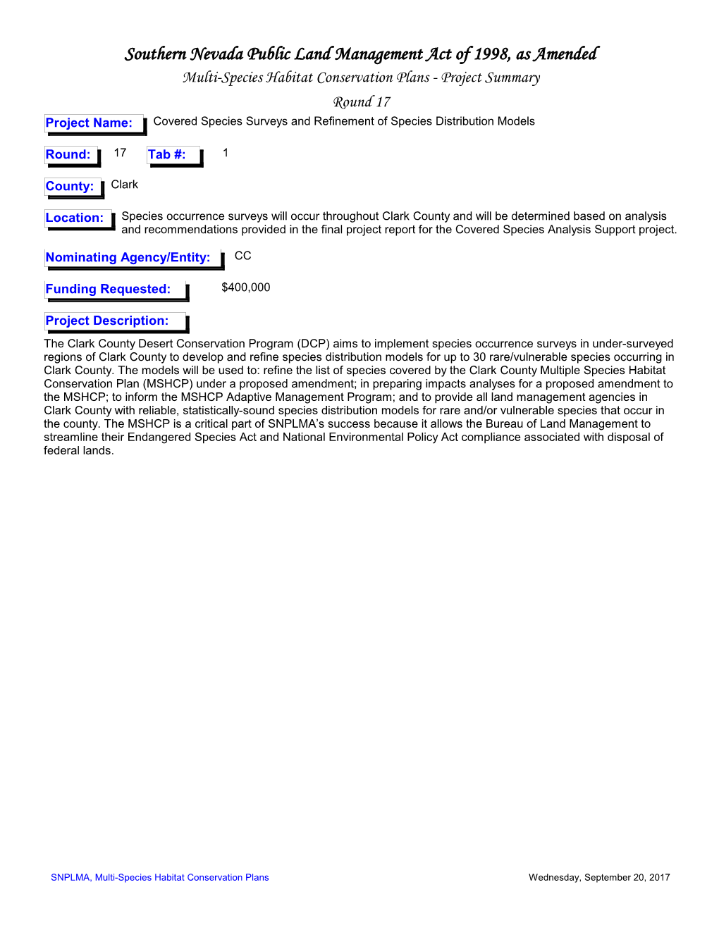 Southern Nevada Public Land Management Act of 1998, As Amended