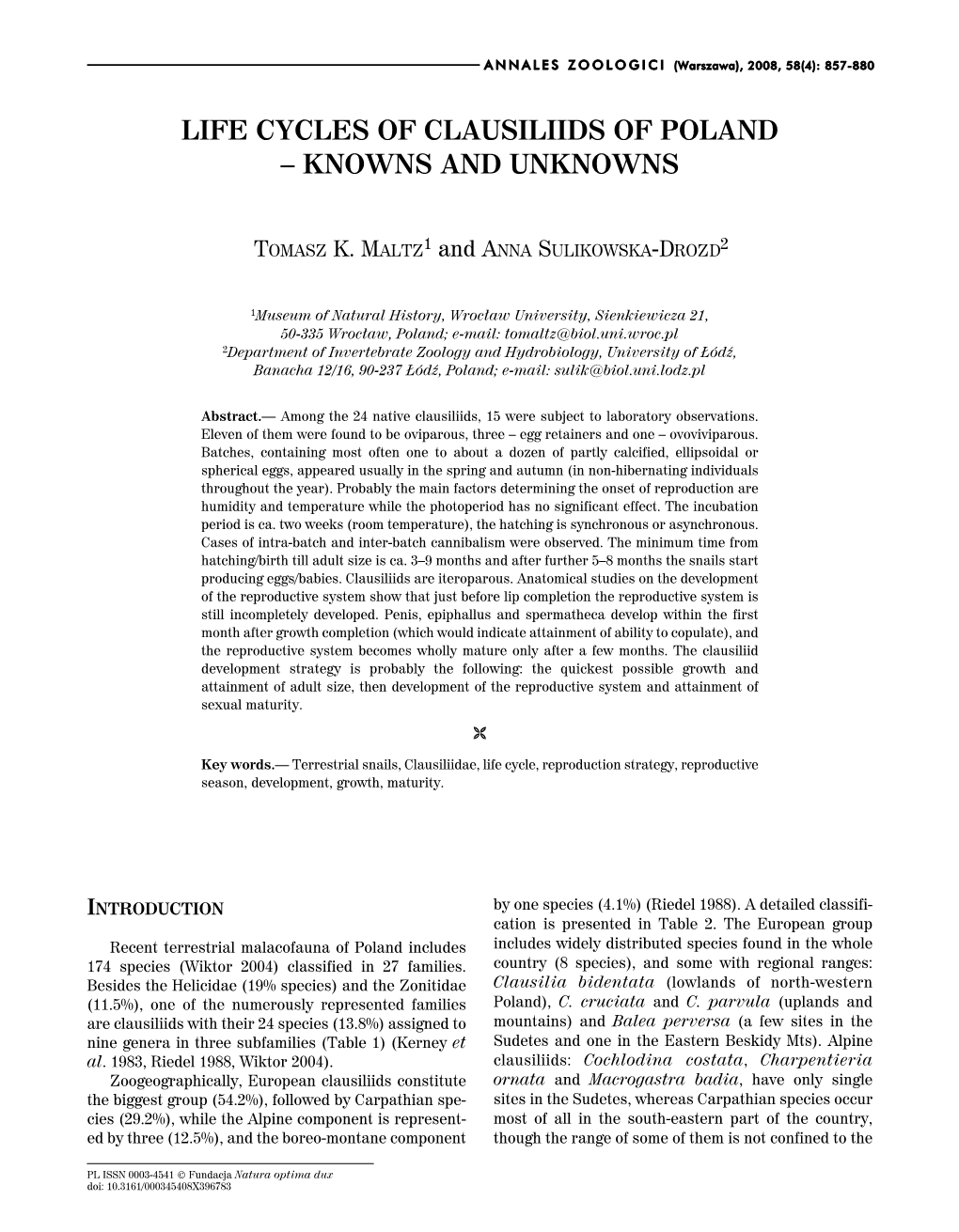 Life Cycles of Clausiliids of Poland – Knowns and Unknowns