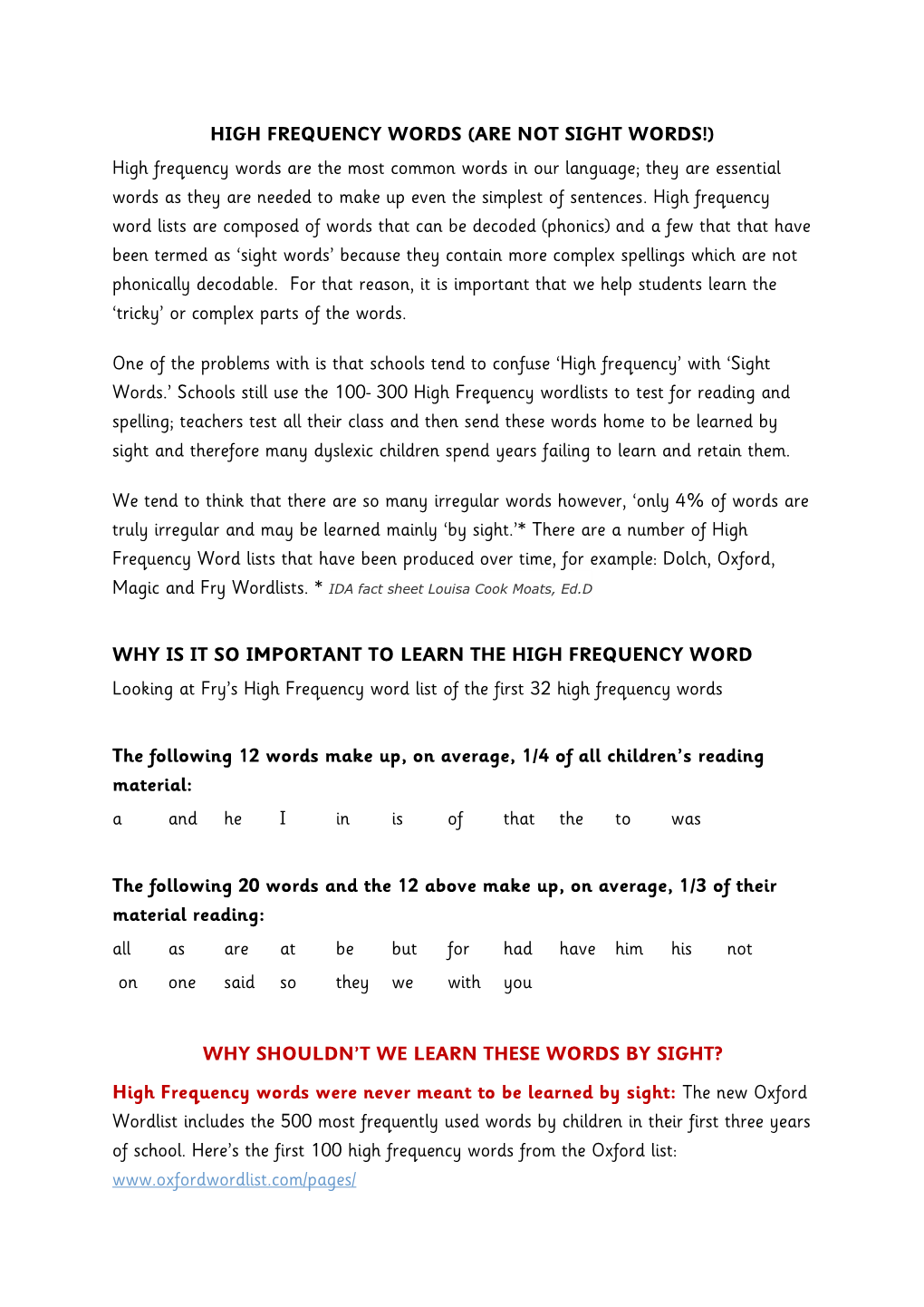 (ARE NOT SIGHT WORDS!) High Frequency Words Are the Most Common Words in Our Language