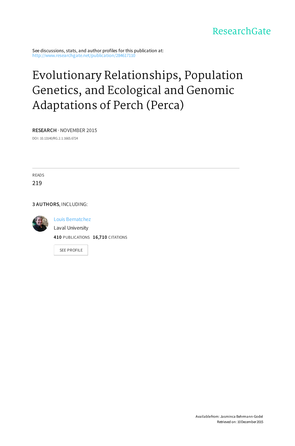 Evolutionary Relationships, Population Genetics, and Ecological and Genomic Adaptations of Perch (Perca)