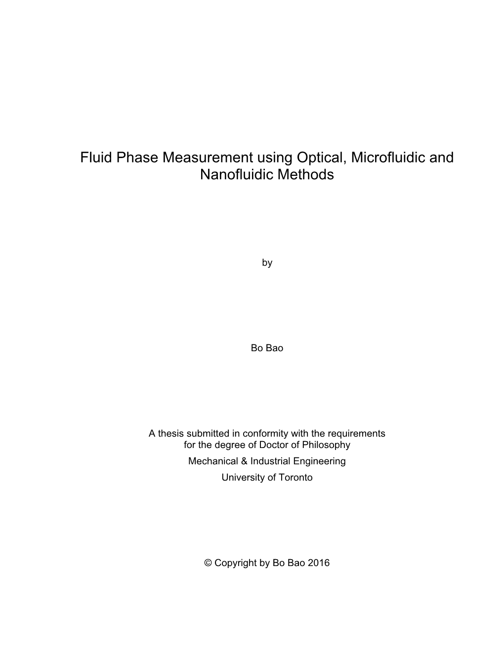 Fluid Phase Measurement Using Optical, Microfluidic and Nanofluidic Methods