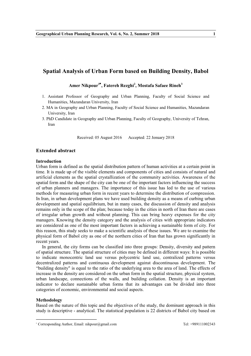Spatial Analysis of Urban Form Based on Building Density, Babol