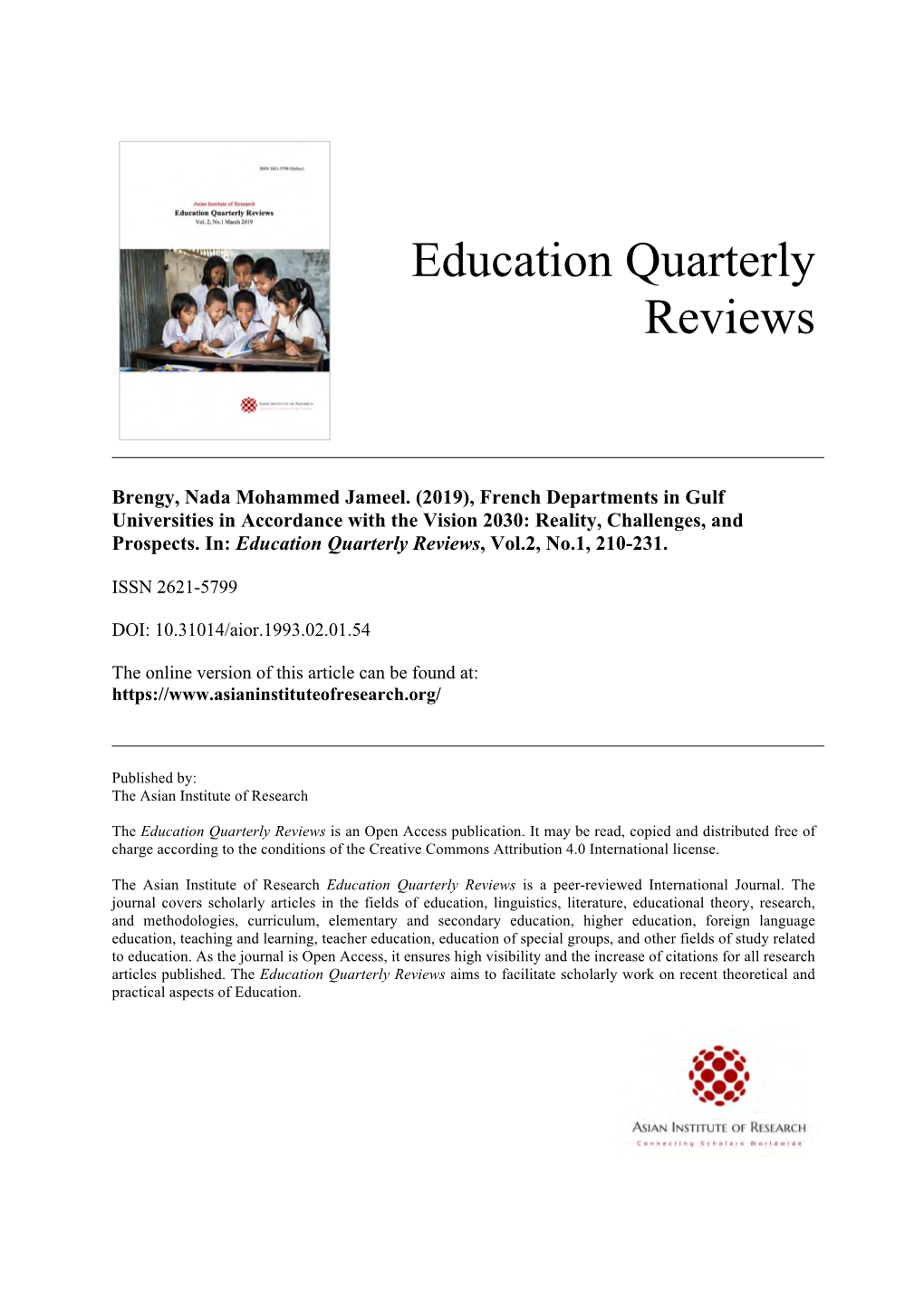 Education Quarterly Reviews