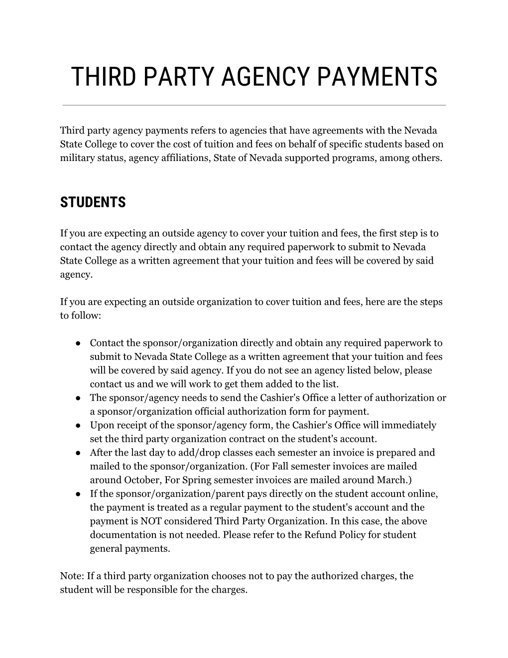 Third Party Agency Payments