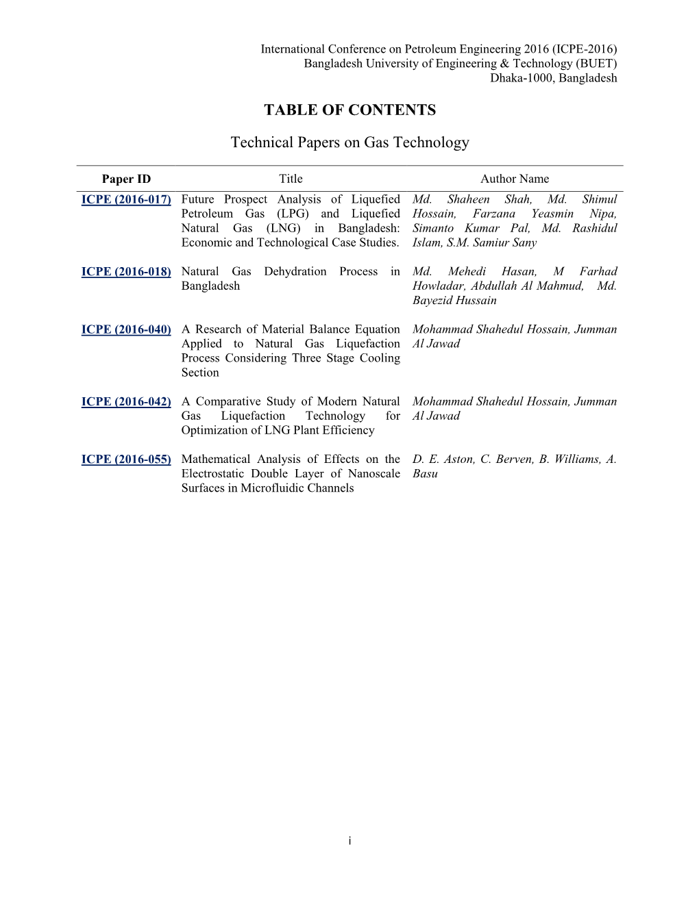 TABLE of CONTENTS Technical Papers on Gas Technology