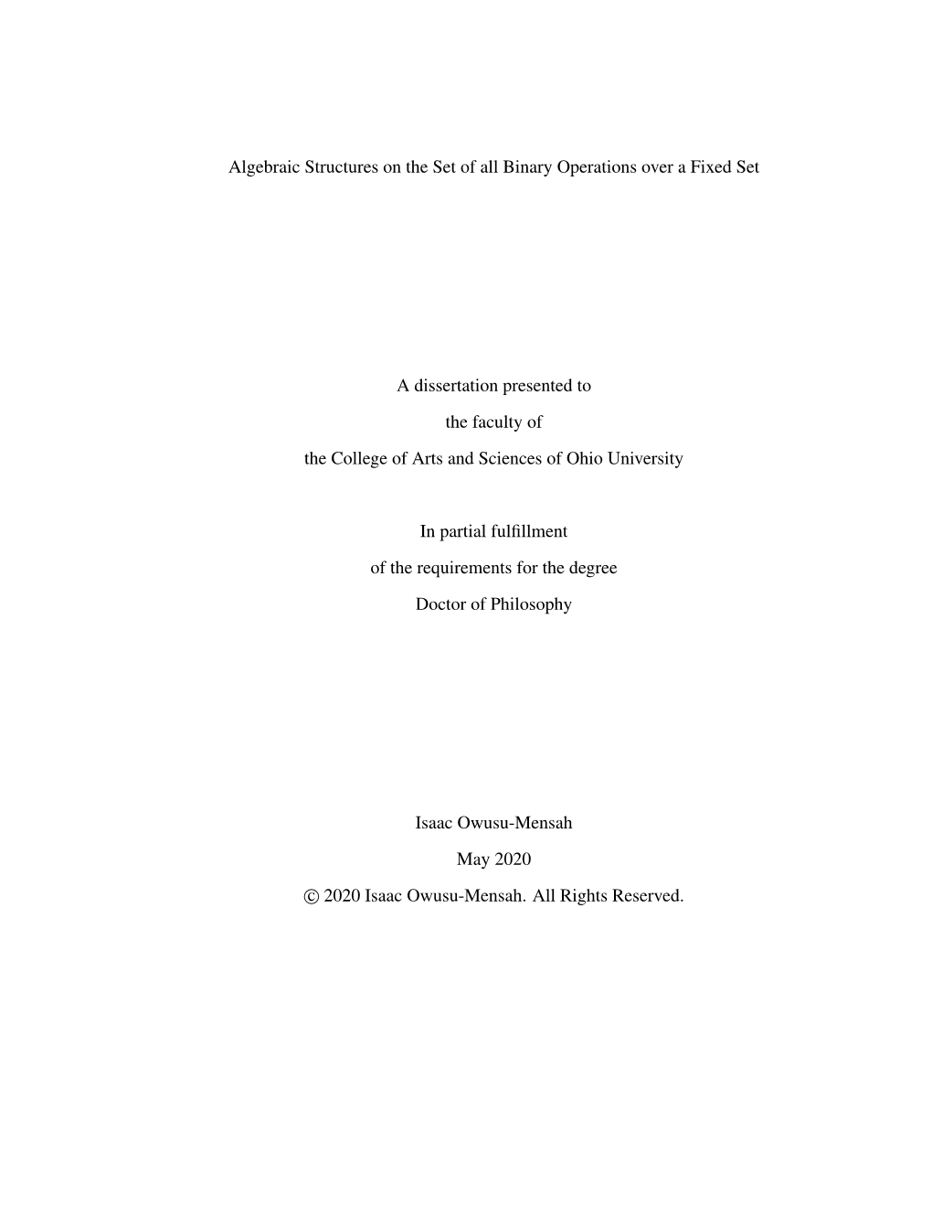 Algebraic Structures on the Set of All Binary Operations Over a Fixed Set