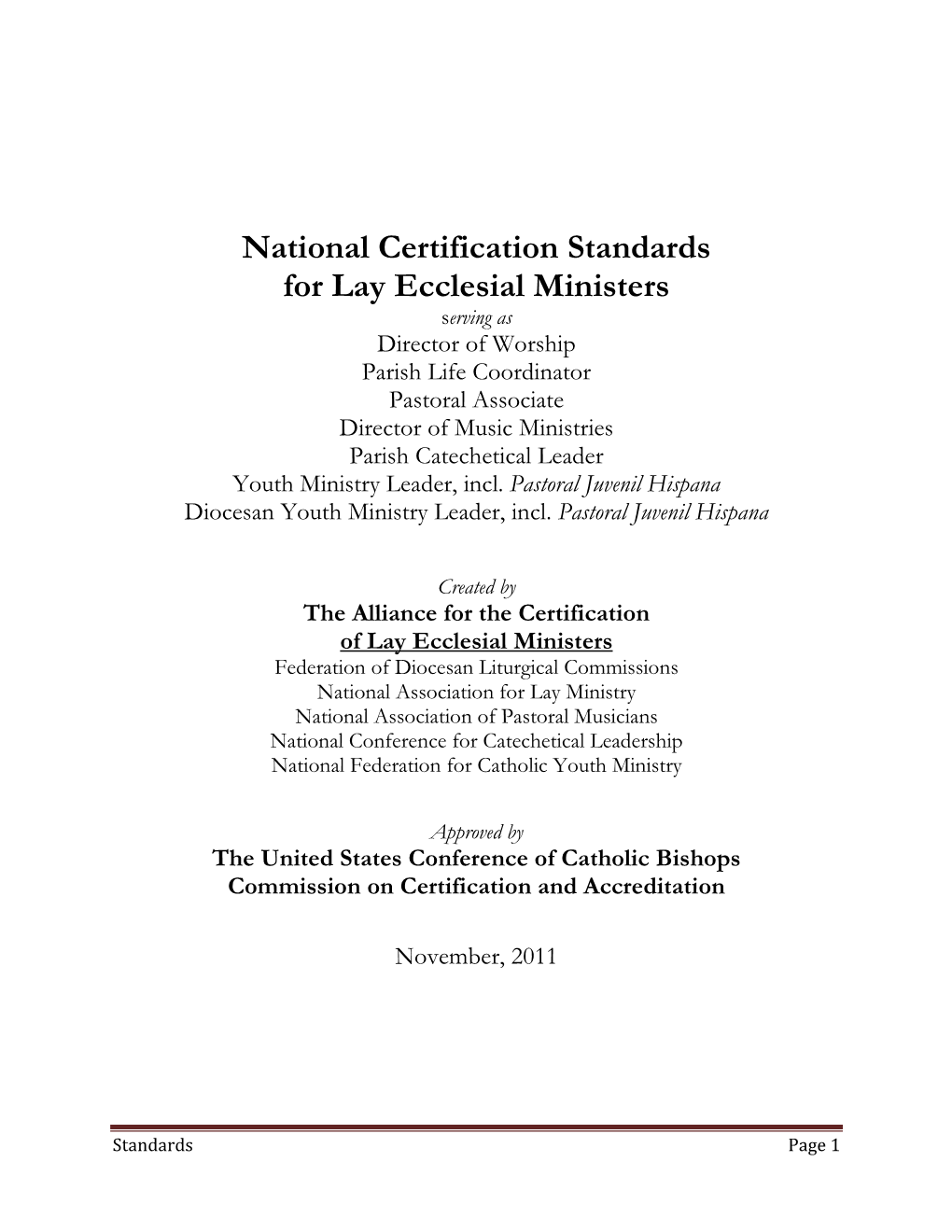 National Certification Standards for Lay Ecclesial Ministers