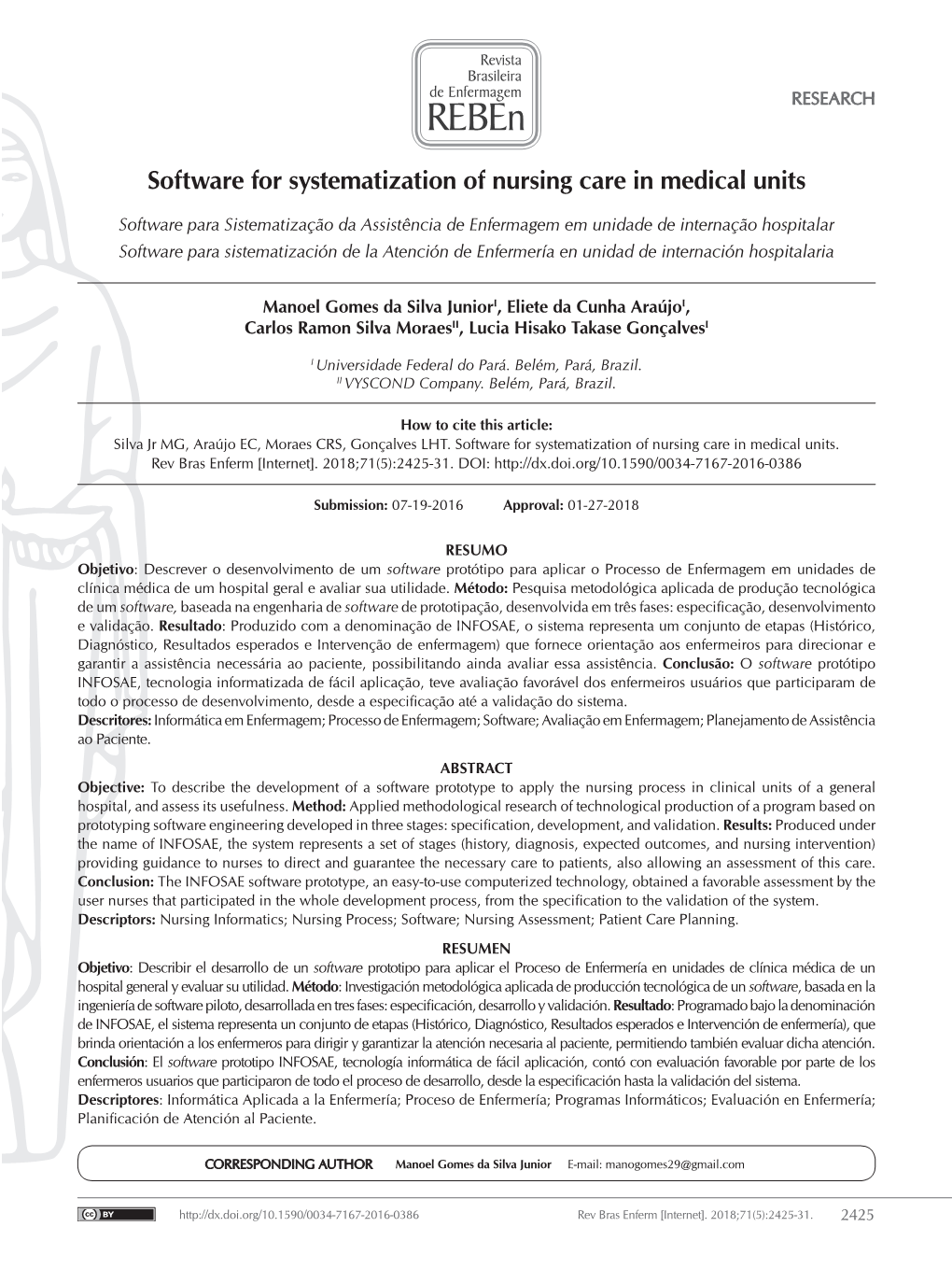 Software for Systematization of Nursing Care in Medical Units