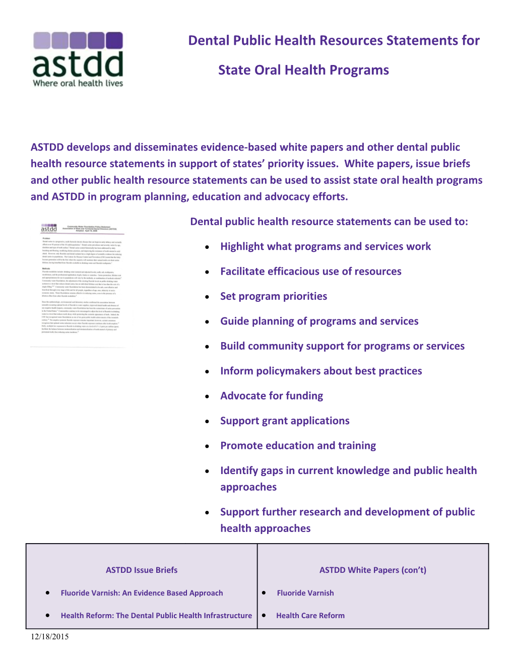 Policy Resources For State Oral Health Programs