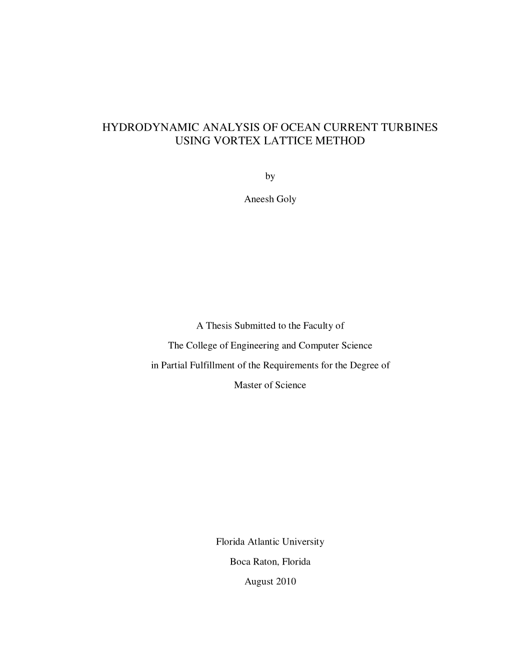 Hydrodynamic Analysis of Ocean Current Turbines Using Vortex Lattice Method