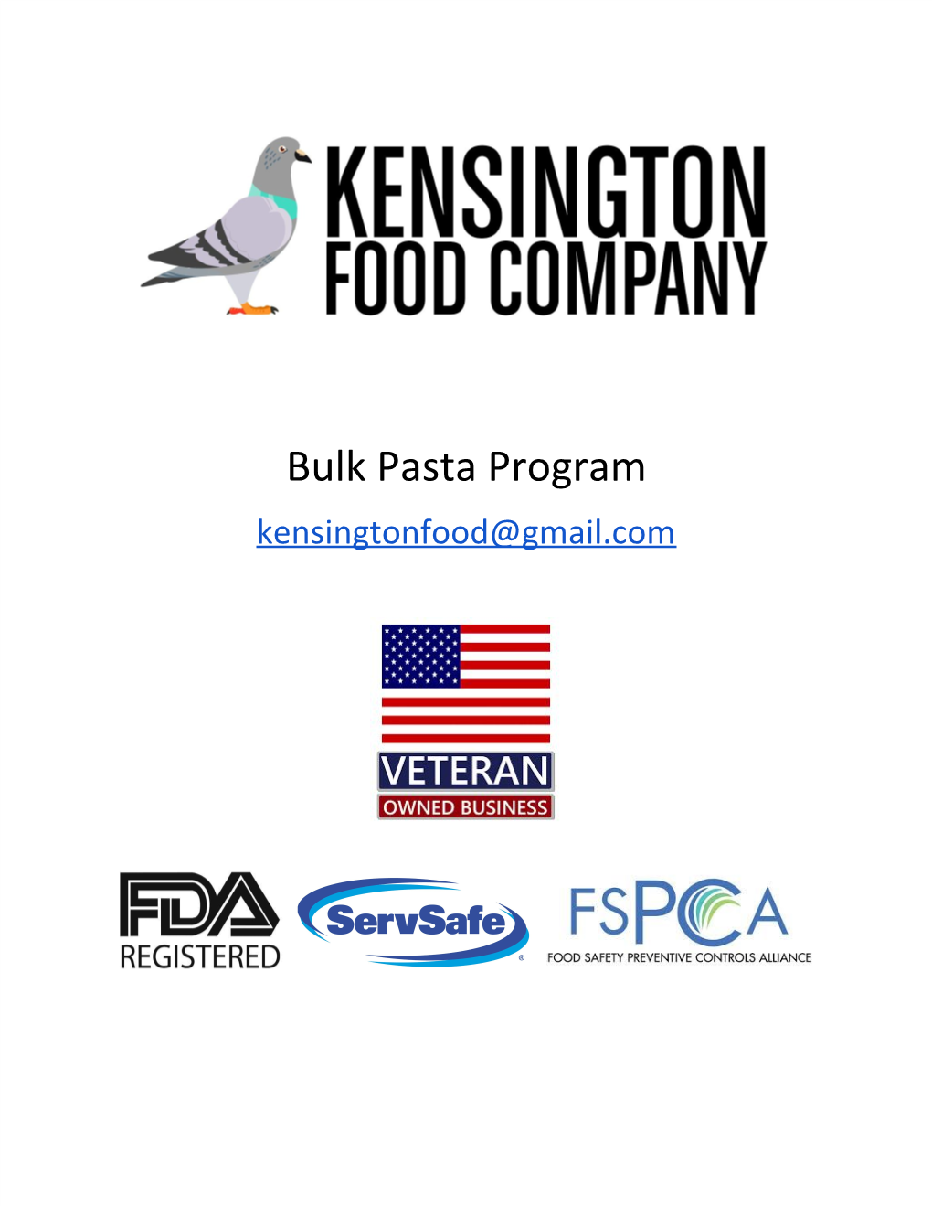 Bulk Pasta Program Kensingtonfood@Gmail.Com