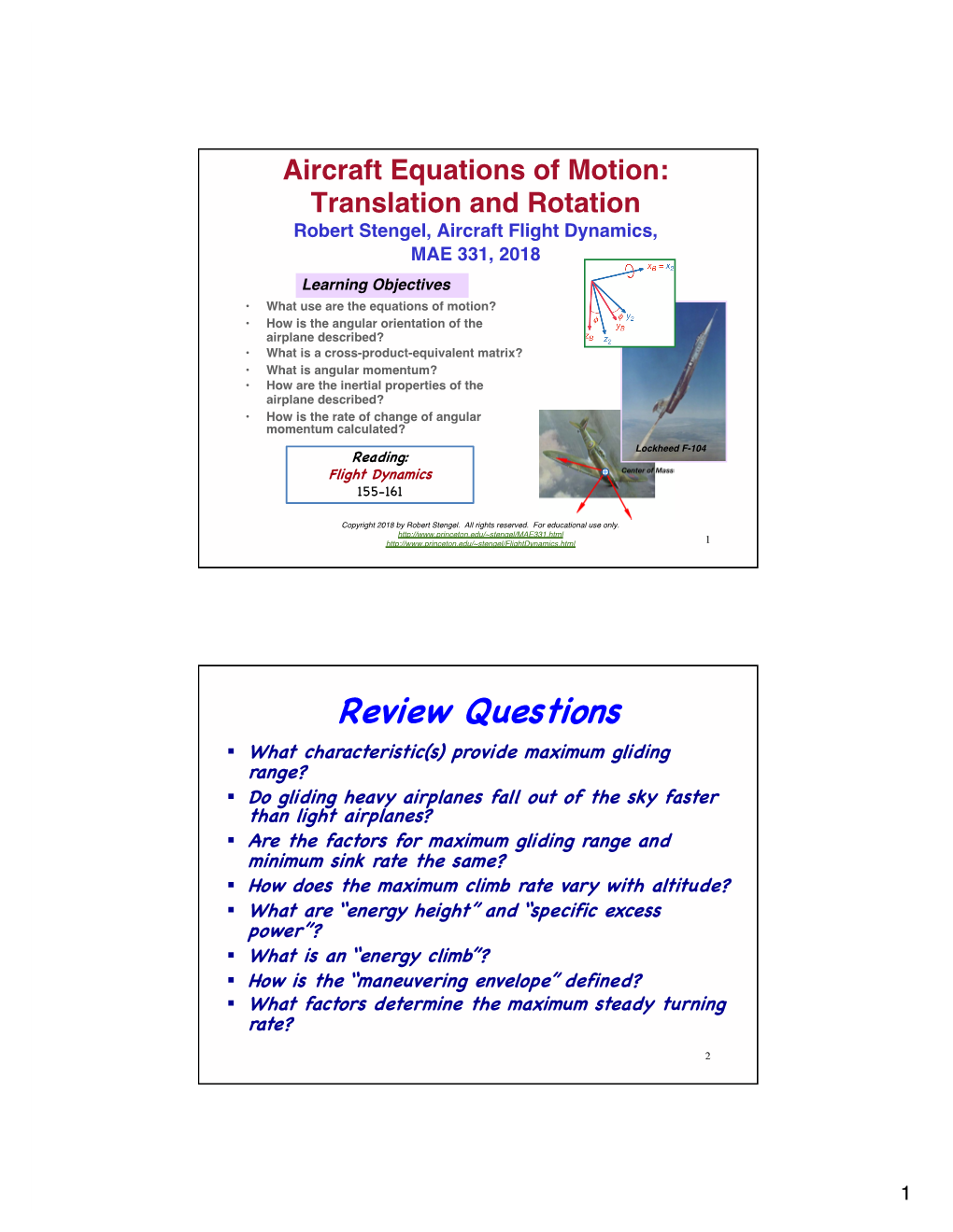 10. Aircraft Equations of Motion