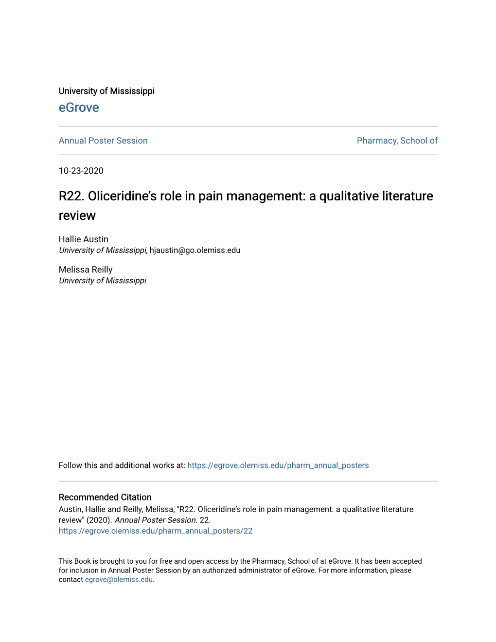 R22. Oliceridine's Role in Pain Management: a Qualitative Literature