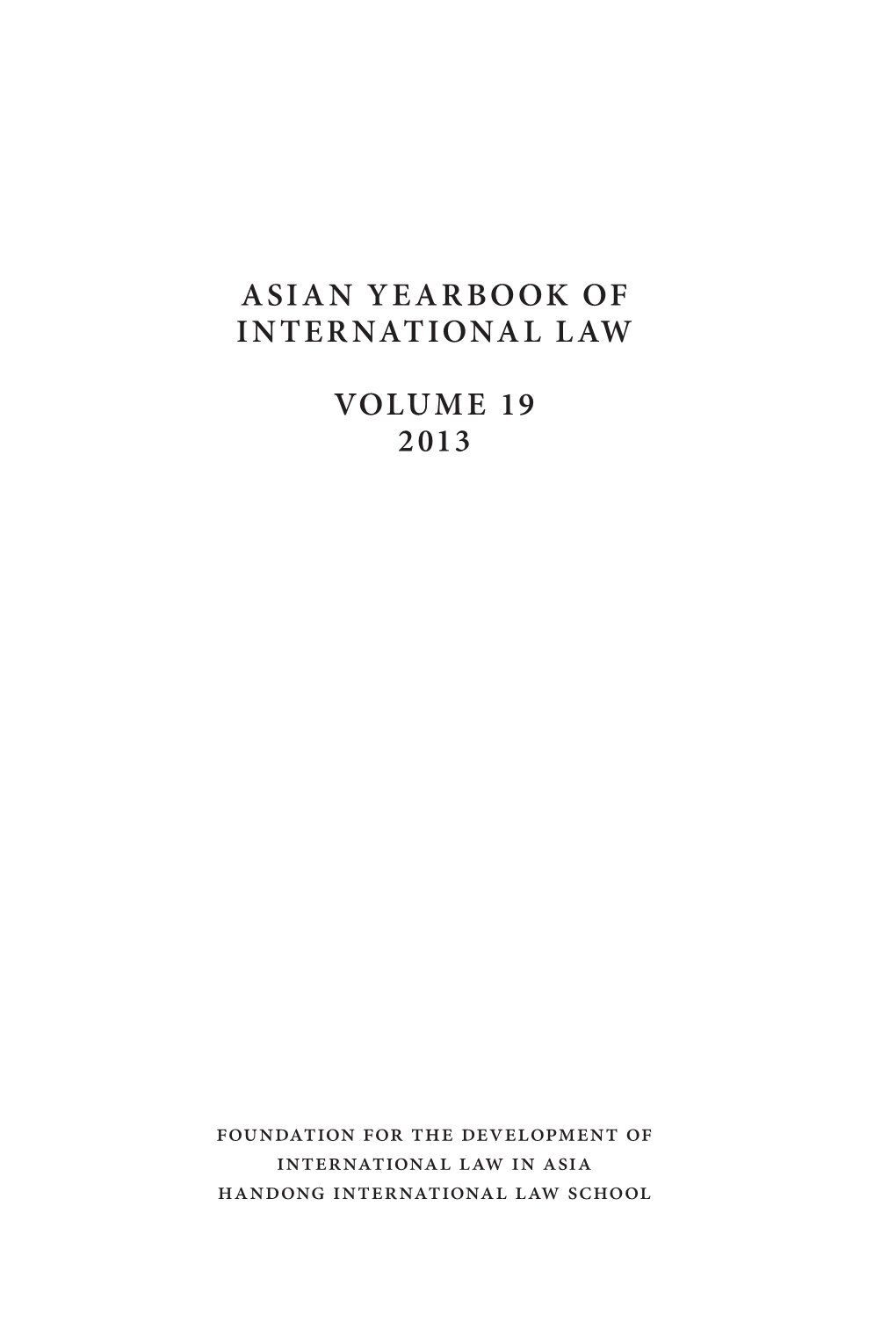Asian Yearbook of International Law Volume