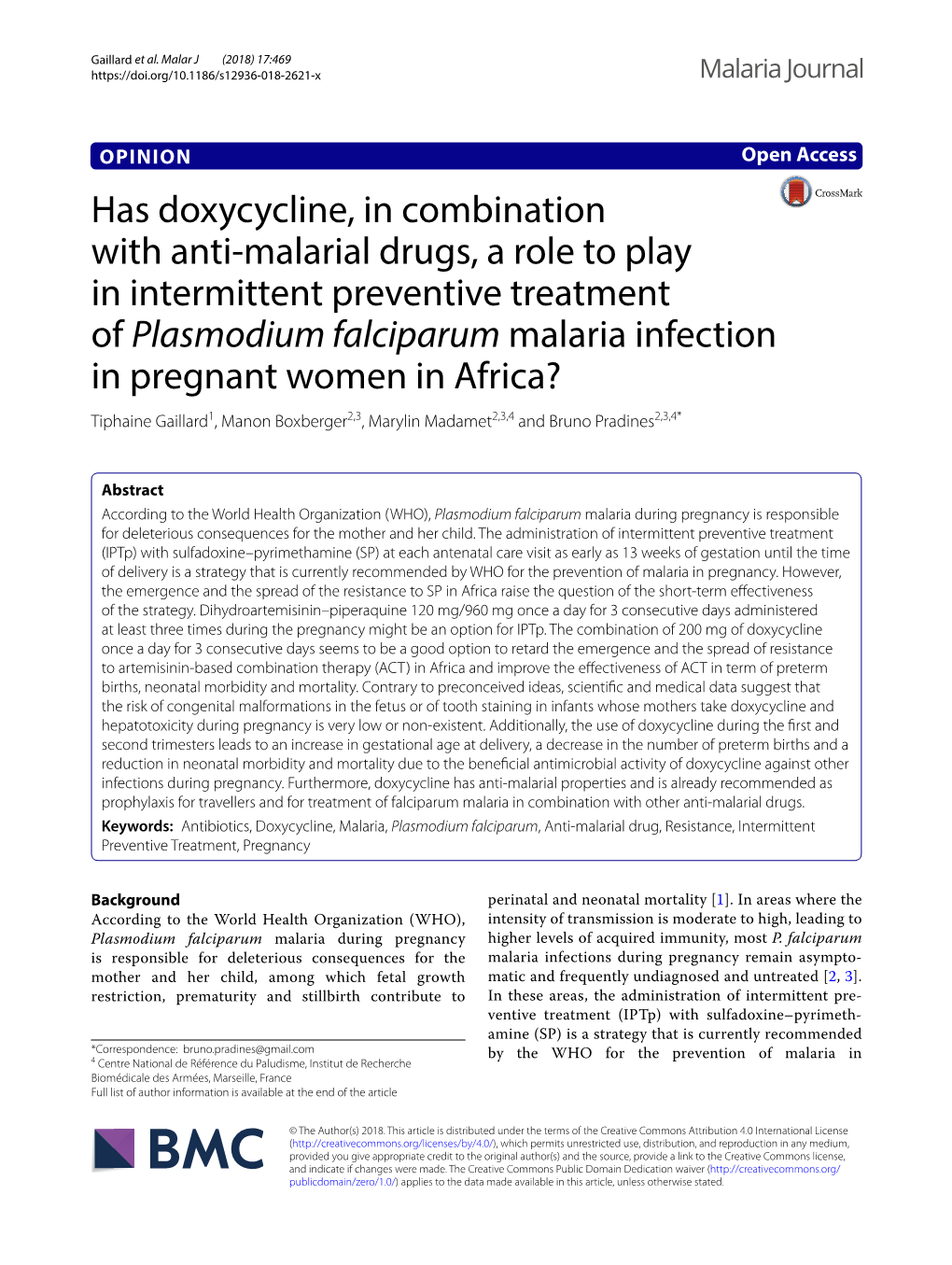 Has Doxycycline, in Combination with Anti-Malarial Drugs, a Role to Play In