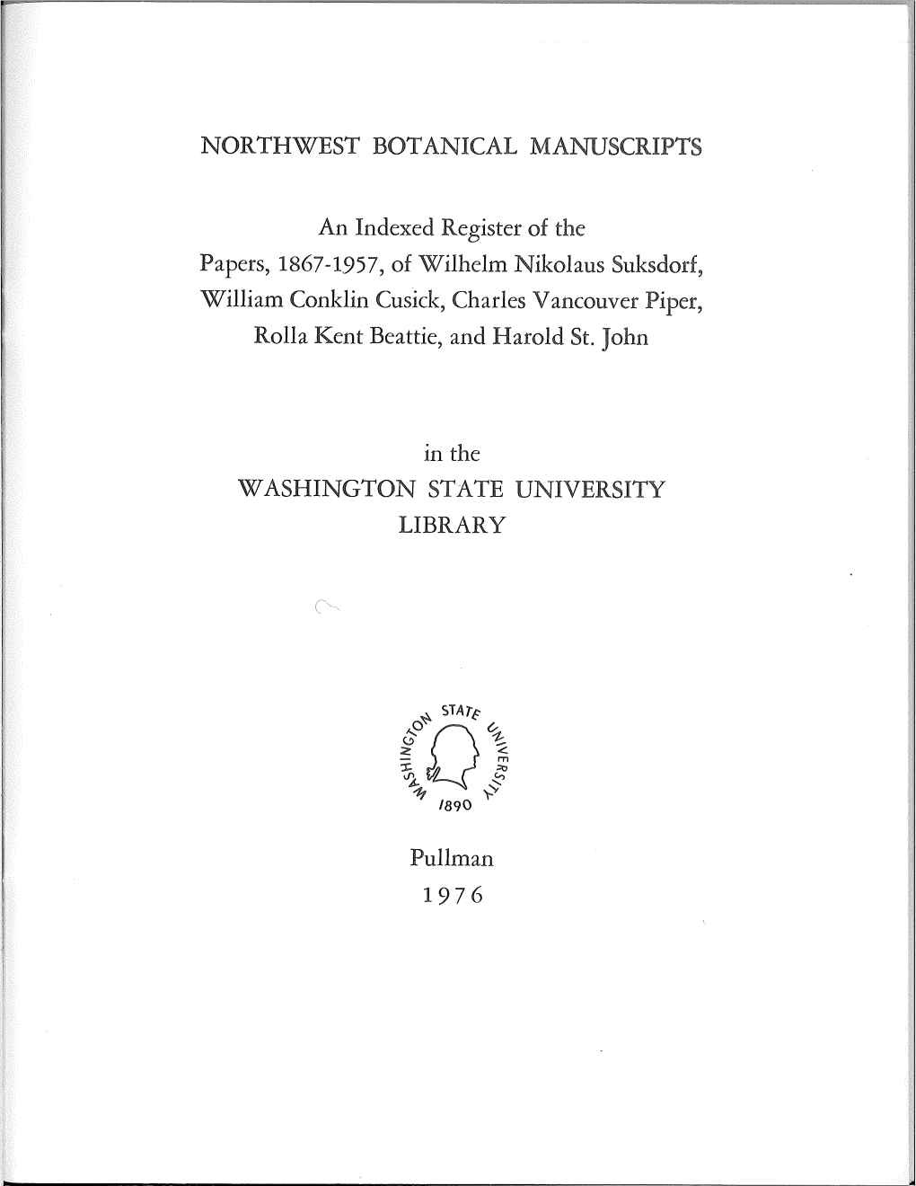 Northwest Botanical Manuscripts.Pdf (6.428Mb)