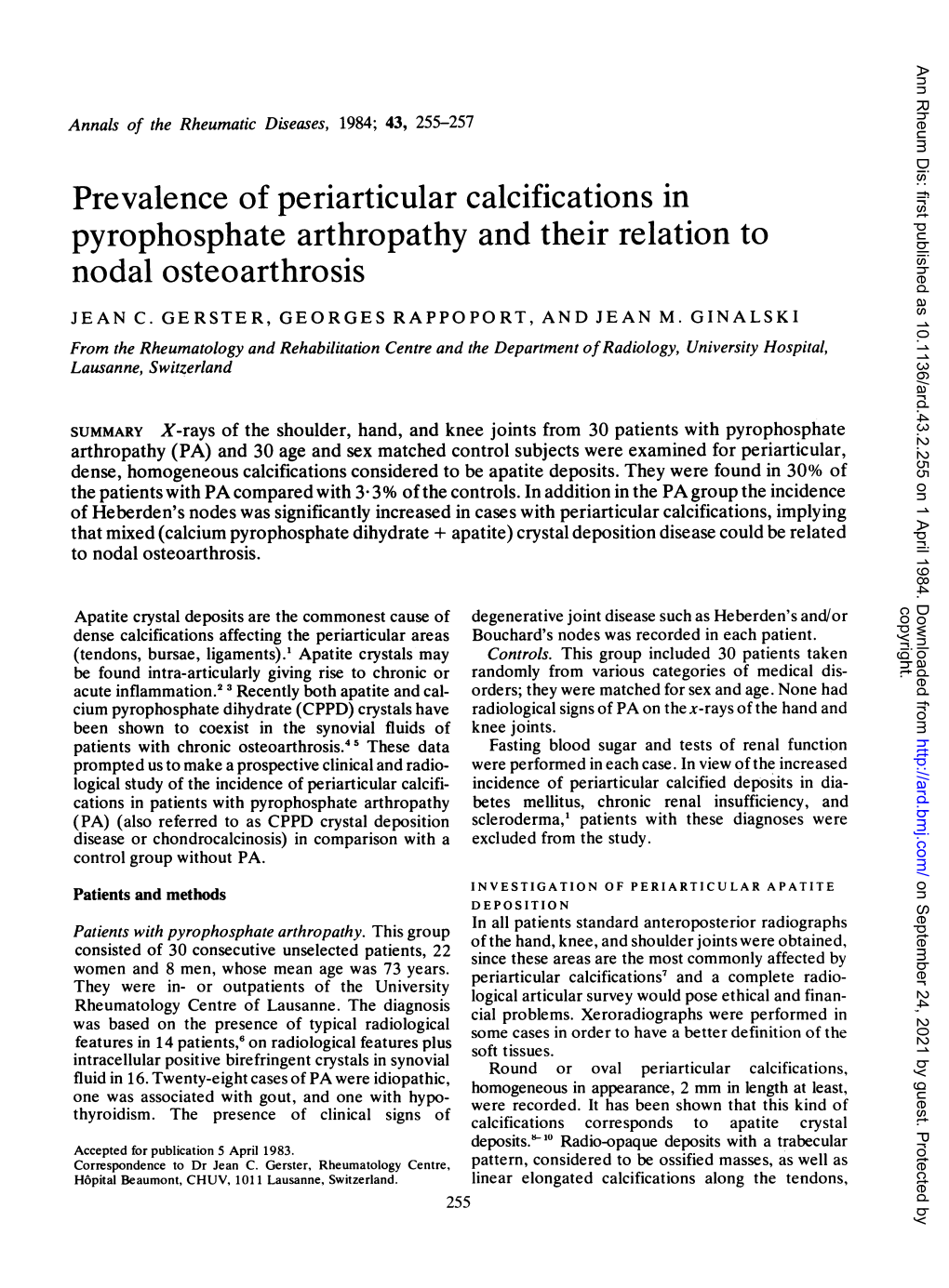 Pyrophosphate Arthropathy Andtheir Relation to Nodal Osteoarthrosis