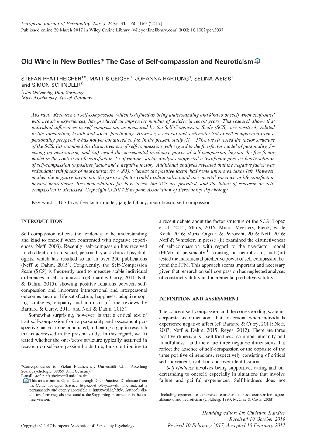 Old Wine in New Bottles? the Case of Self-Compassion and Neuroticism