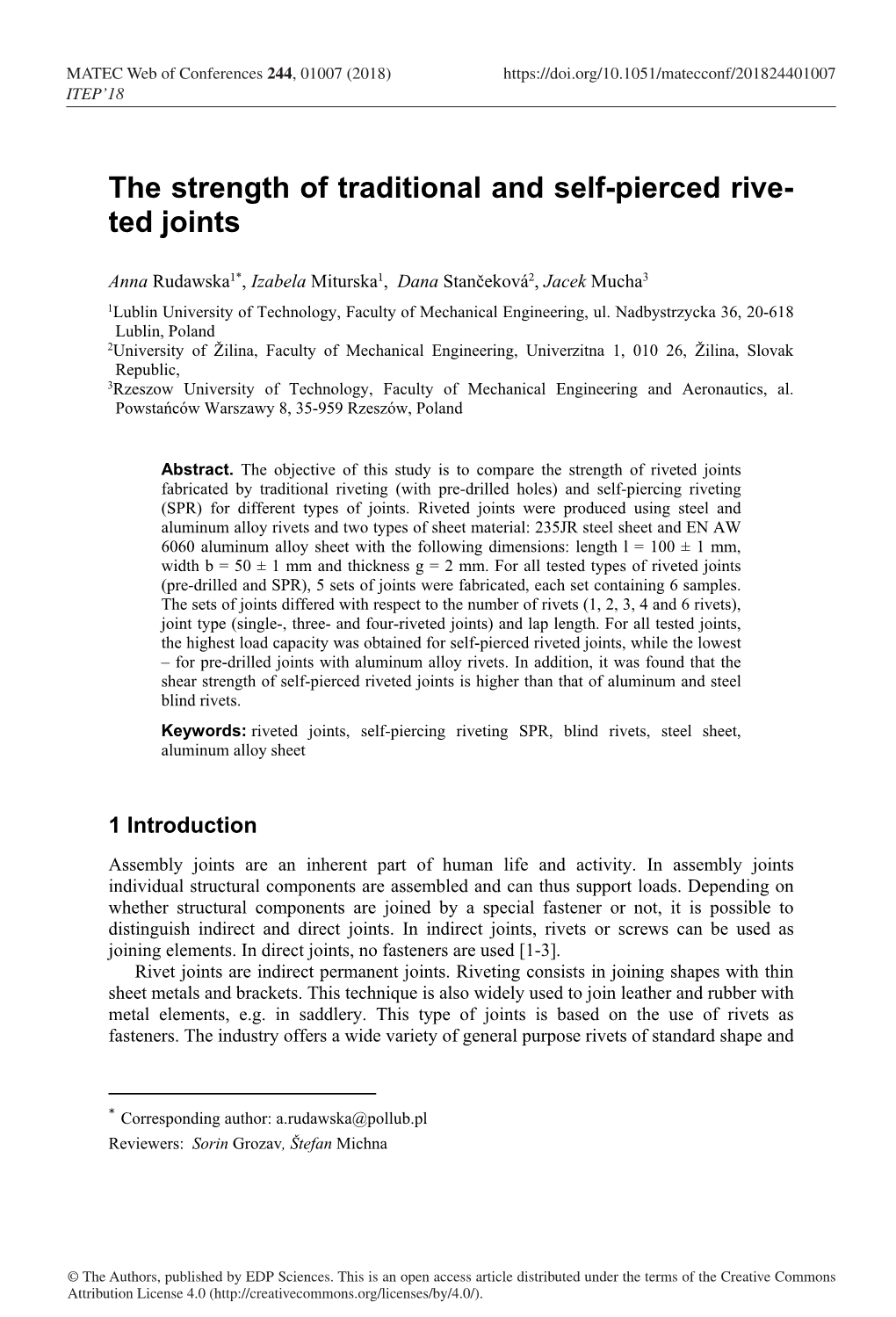 The Strength of Traditional and Self-Pierced Riveted Joints