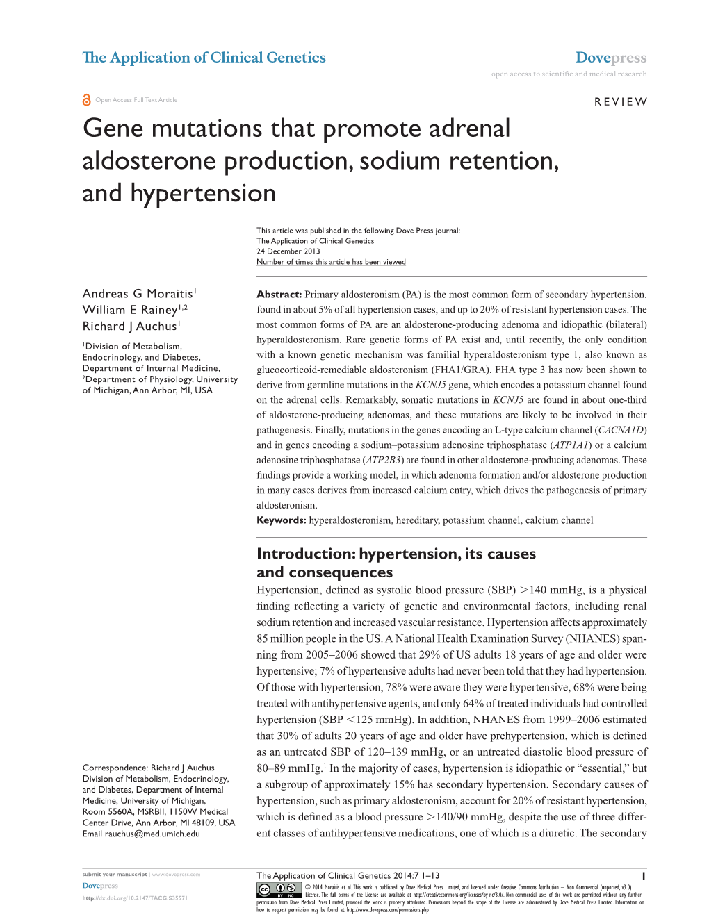 Gene Mutations That Promote Adrenal Aldosterone Production, Sodium Retention, and Hypertension