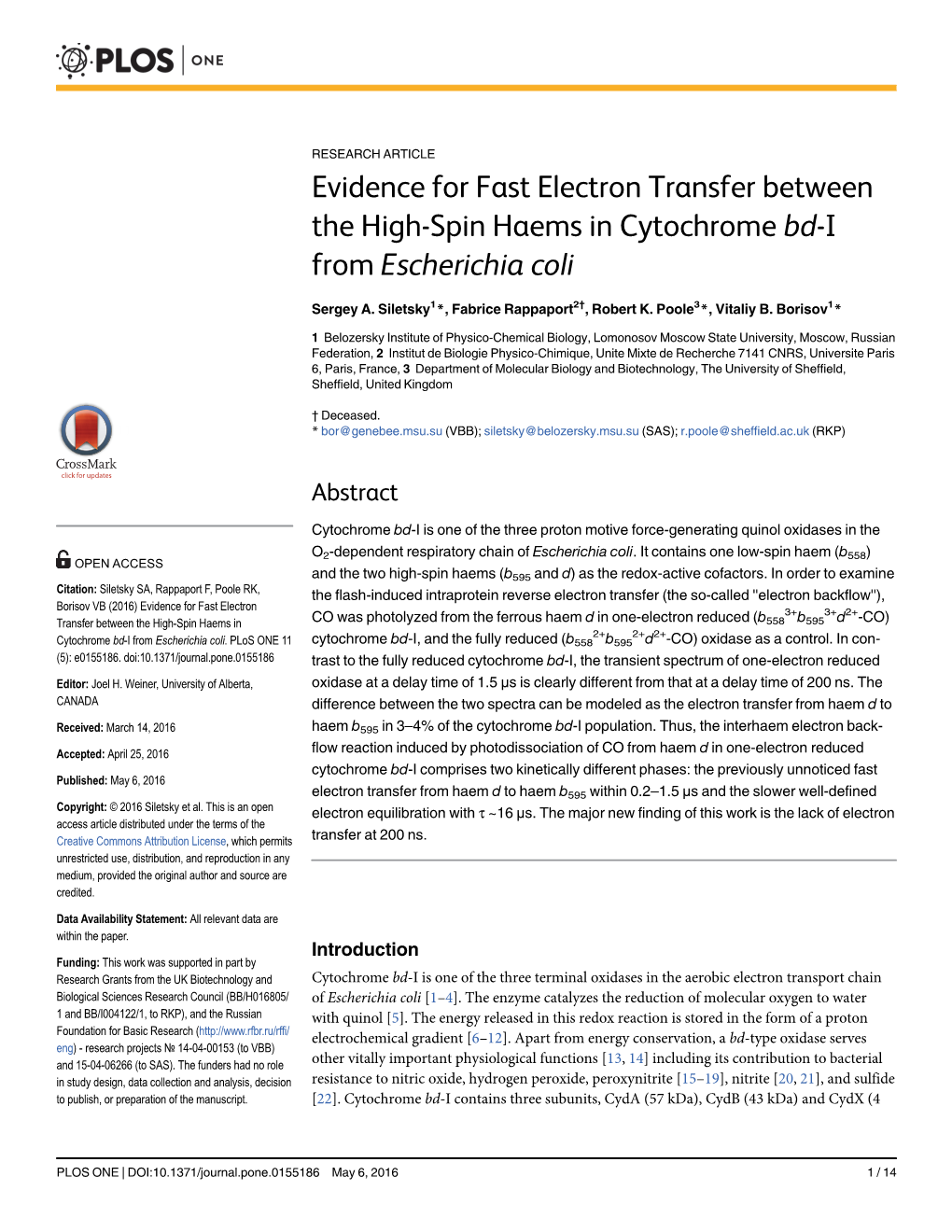 Evidence for Fast Electron Transfer Between the High-Spin Haems in Cytochrome Bd-I from Escherichia Coli