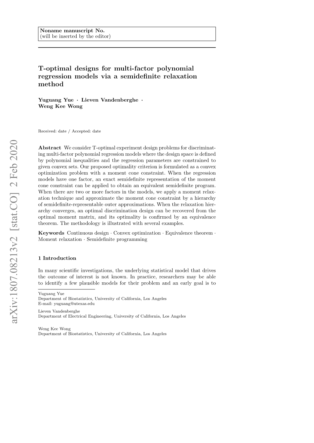 T-Optimal Designs for Multi-Factor Polynomial Regression Models Via a Semideﬁnite Relaxation Method