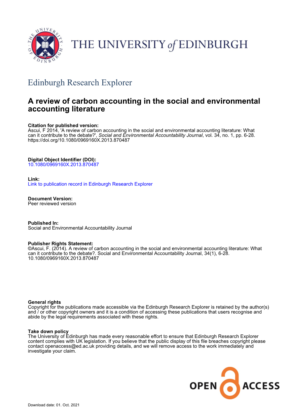 A Review of Carbon Accounting in the Social and Environmental Accounting Literature