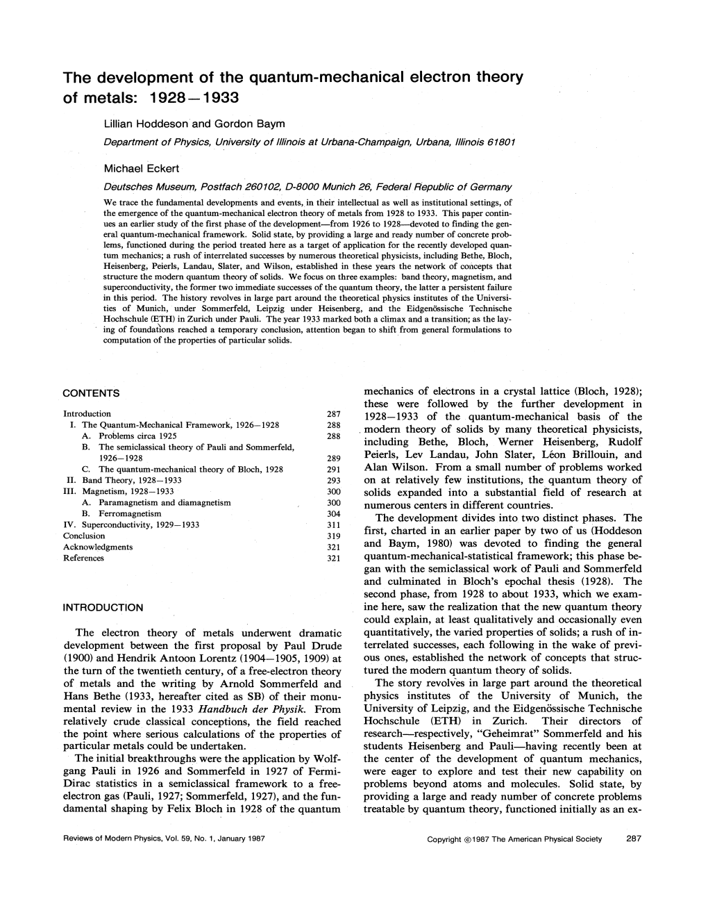 The Development of the Quantum-Mechanical Electron Theory of Metals: 1928---1933