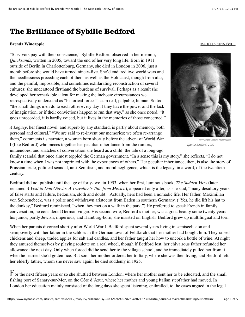 The Brilliance of Sybille Bedford by Brenda Wineapple | the New York Review of Books 2/26/15, 12:03 PM