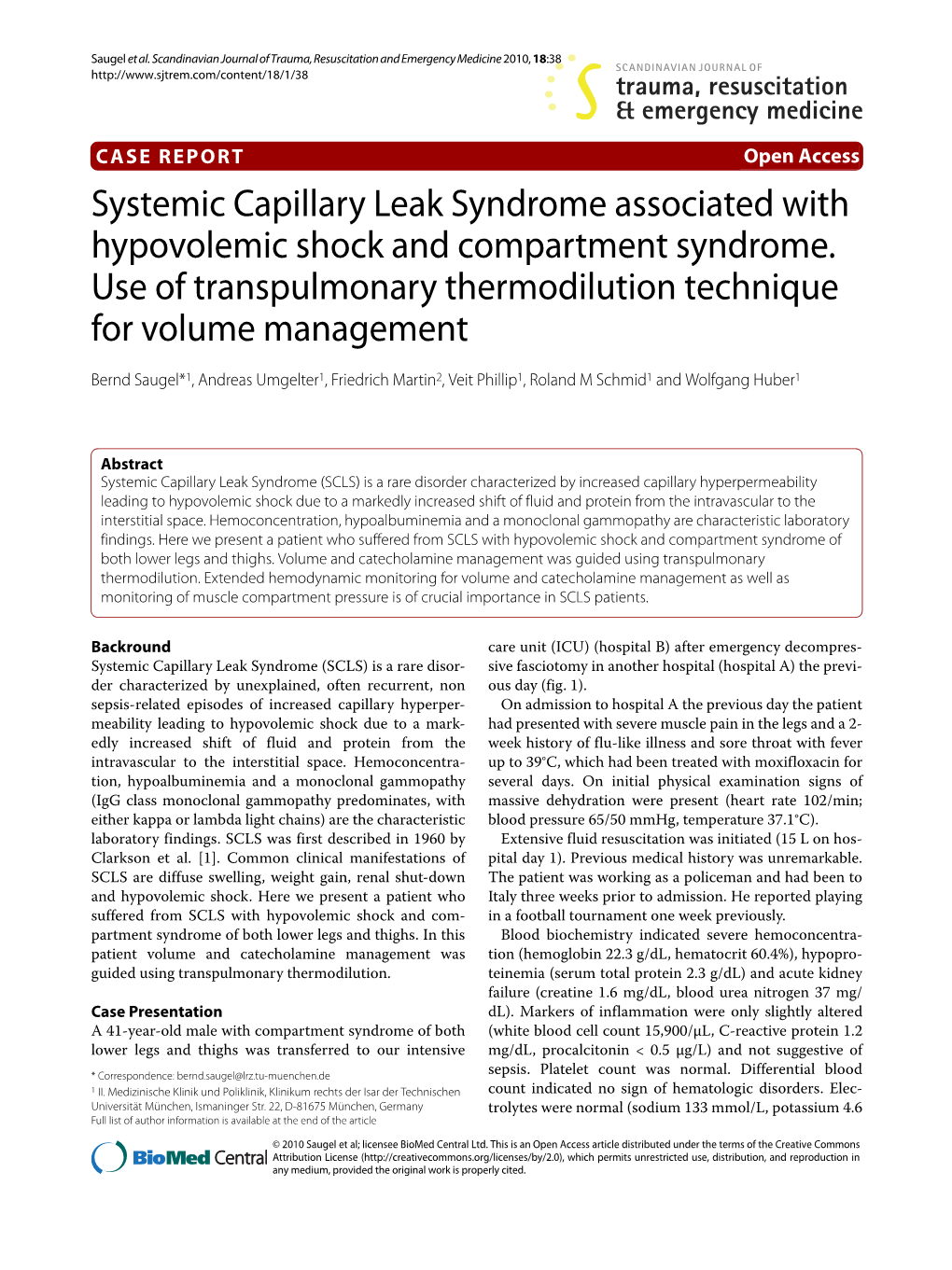 Systemic Capillary Leak Syndrome Associated with Hypovolemic Shock