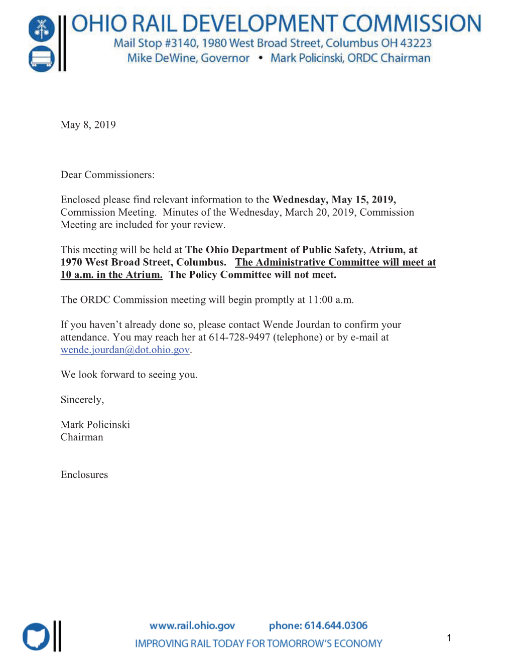 May 8, 2019 Dear Commissioners