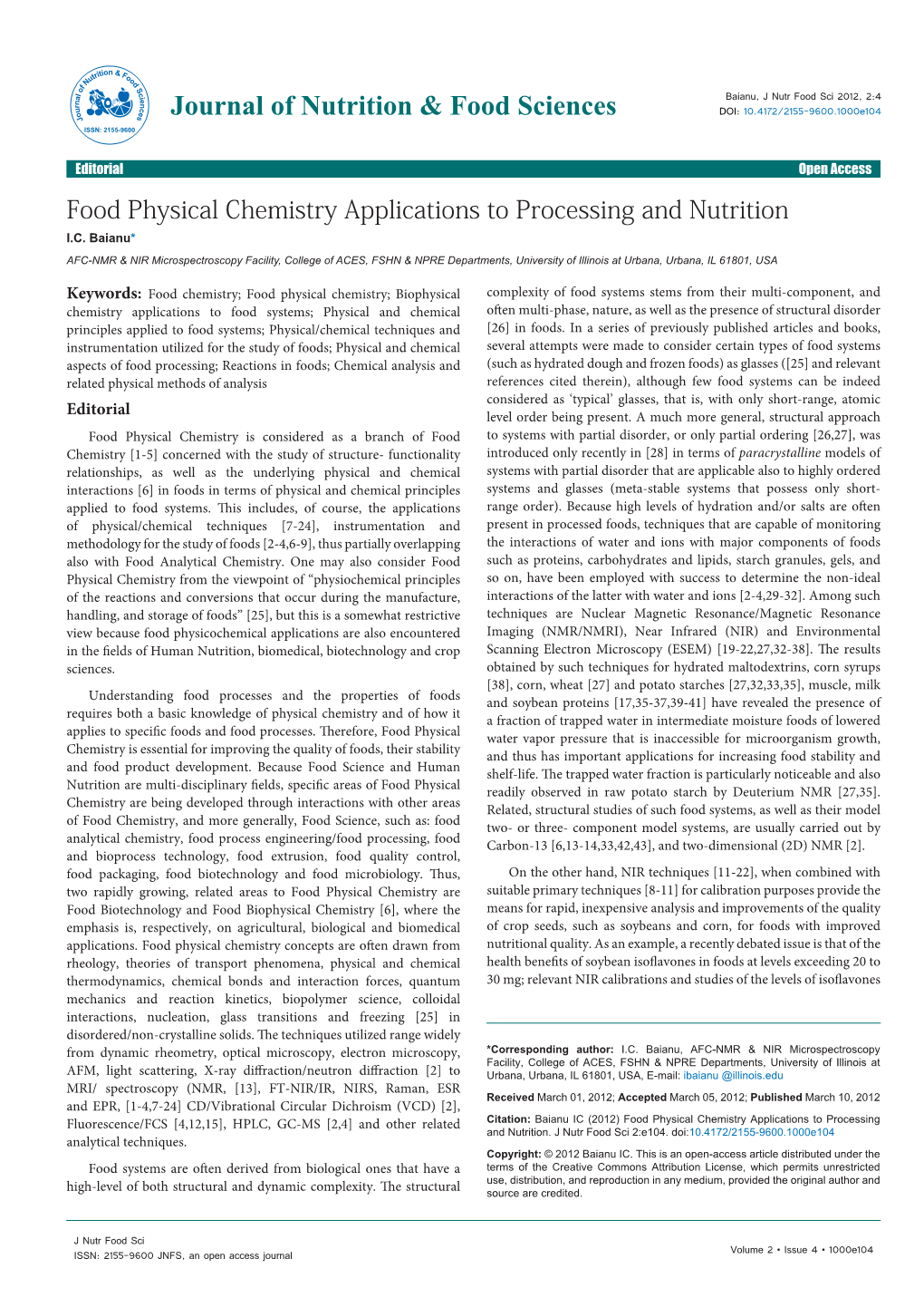 Food Physical Chemistry Applications to Processing and Nutrition I.C