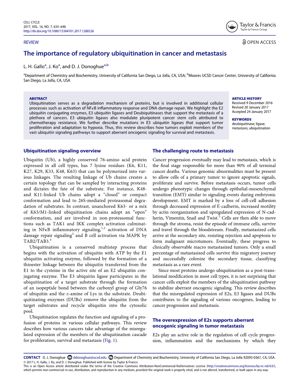 The Importance of Regulatory Ubiquitination in Cancer and Metastasis