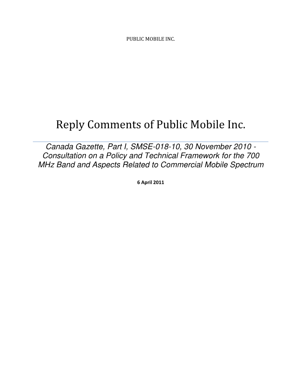 Reply Comments of Public Mobile Inc