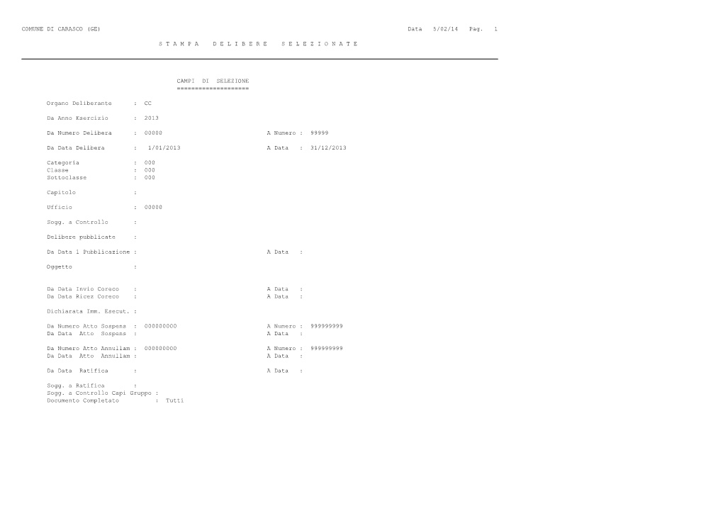 COMUNE DI CARASCO (GE) Data 5/02/14 Pag. 1