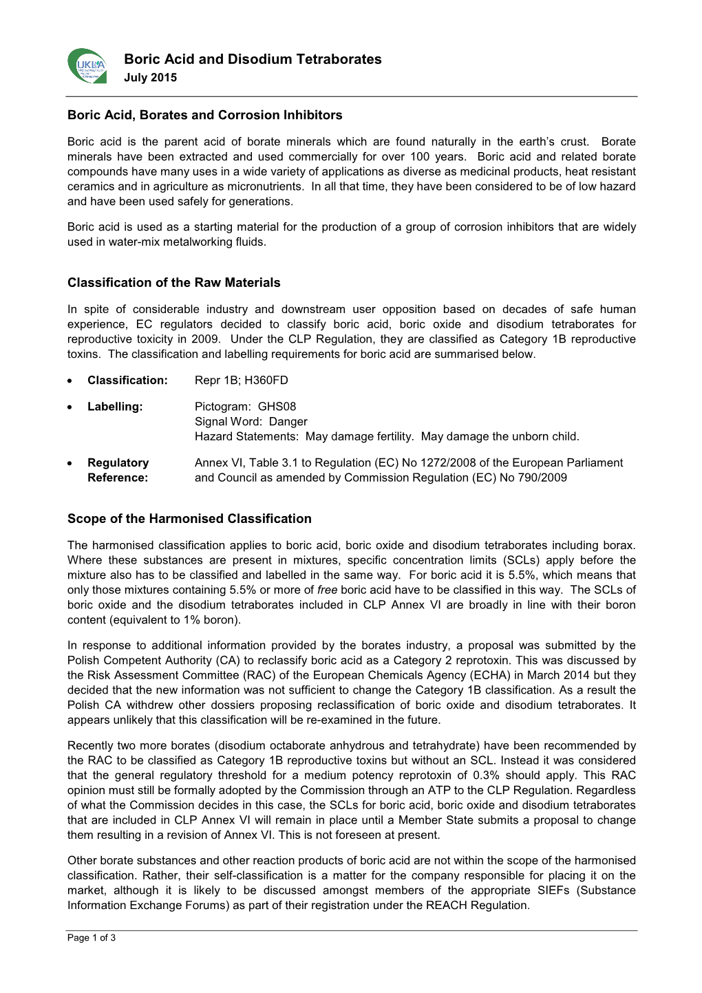 UKLA Boric Acid and Disodium Tetraborates