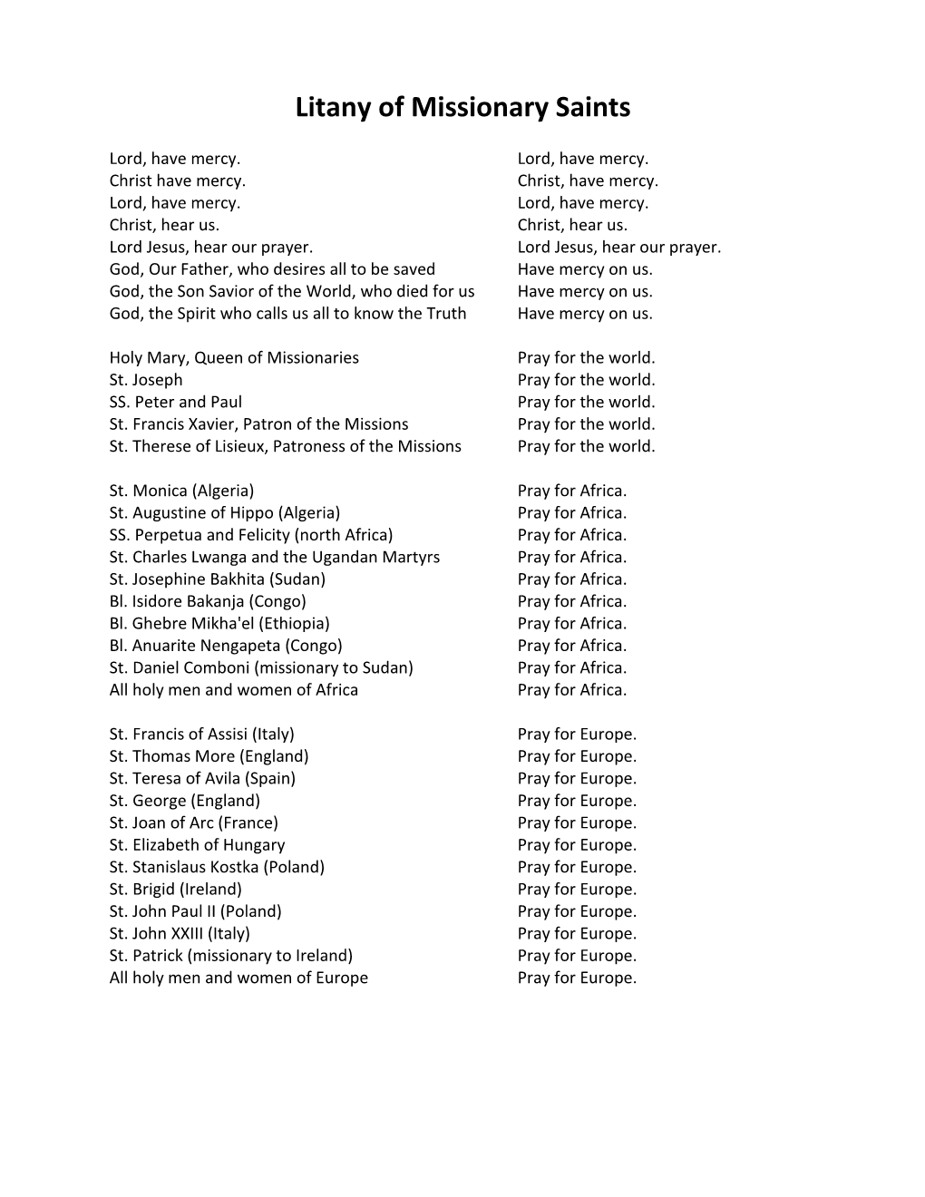 Litany of Missionary Saints