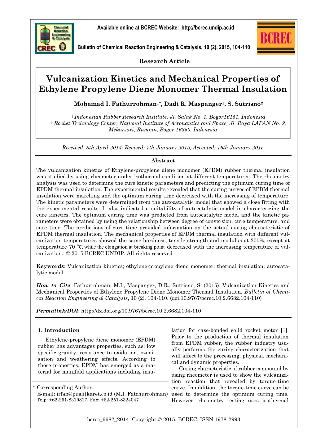 Vulcanization Kinetics and Mechanical Properties of Ethylene Propylene Diene Monomer Thermal Insulation